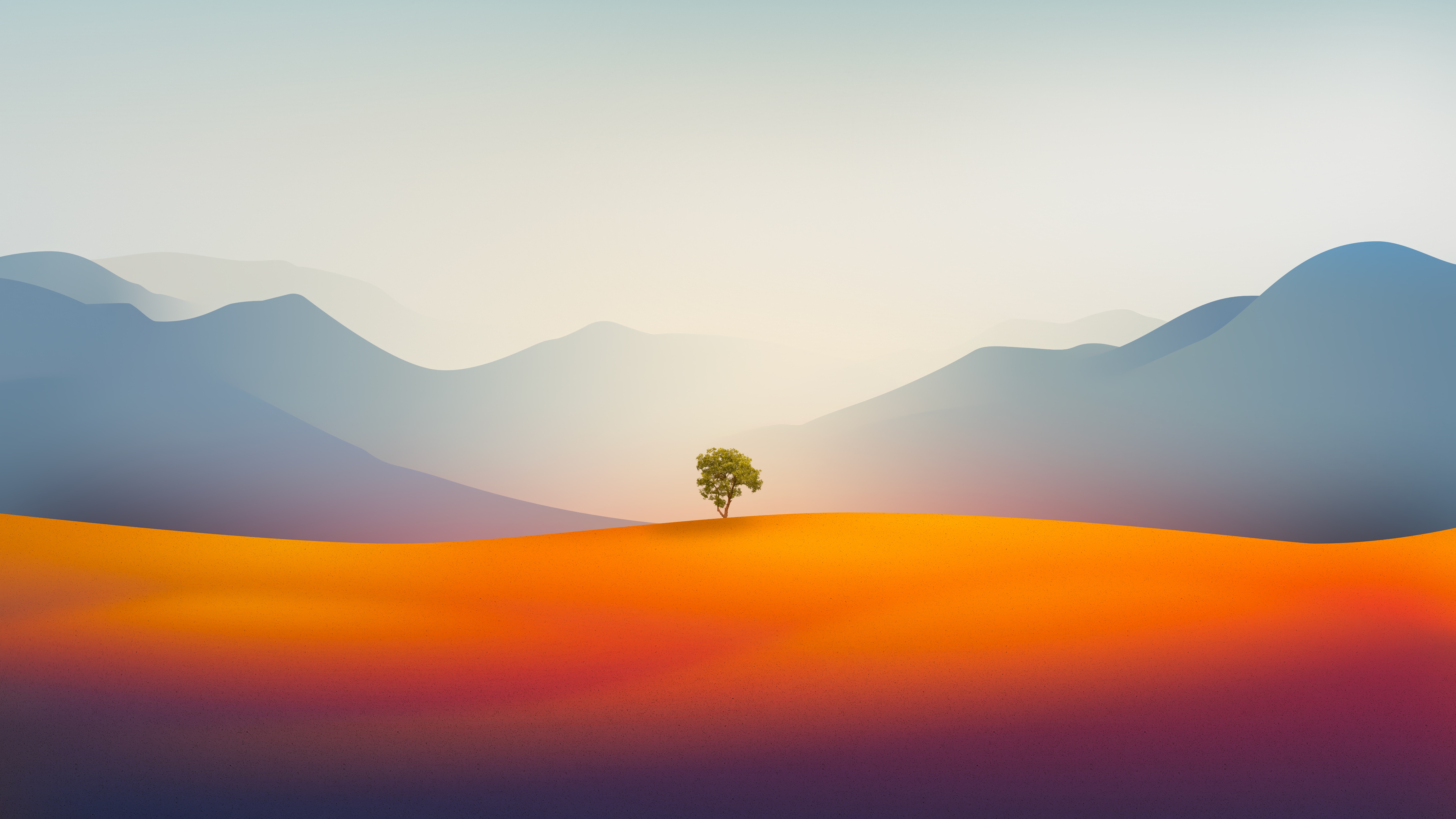 4K colorful landscape with mountains and a lone tree HD Wallpaper