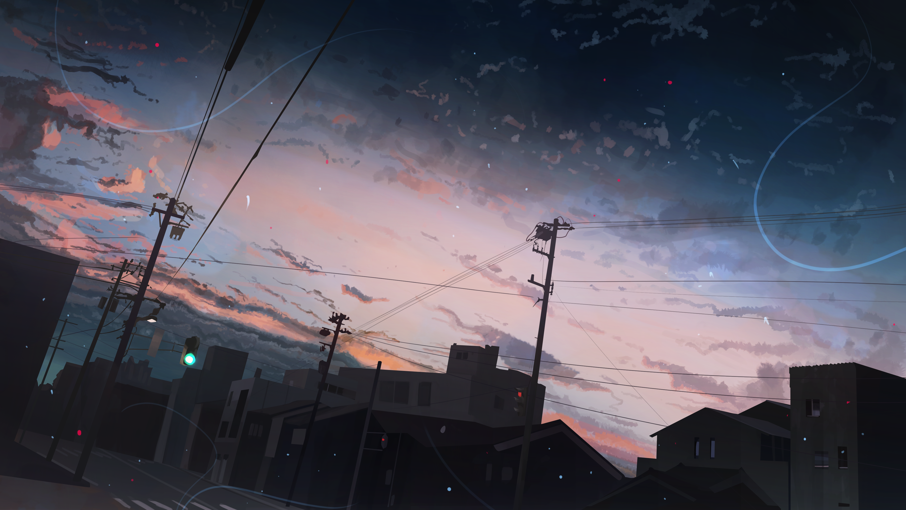 City street with power lines at sunset HD Wallpaper