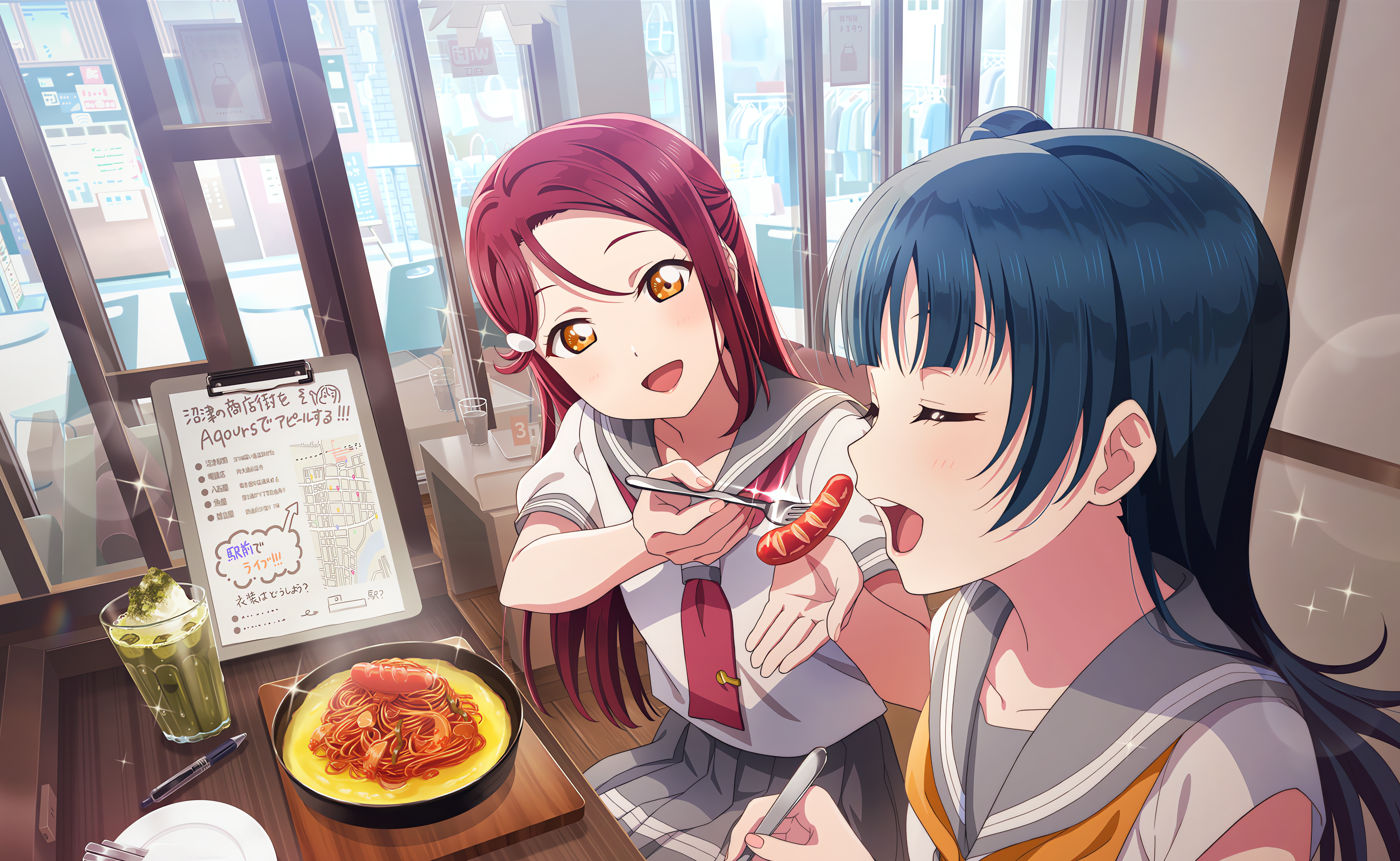 4K Love Live! Sunshine!! Schoolgirls Eating Spaghetti HD Wallpaper