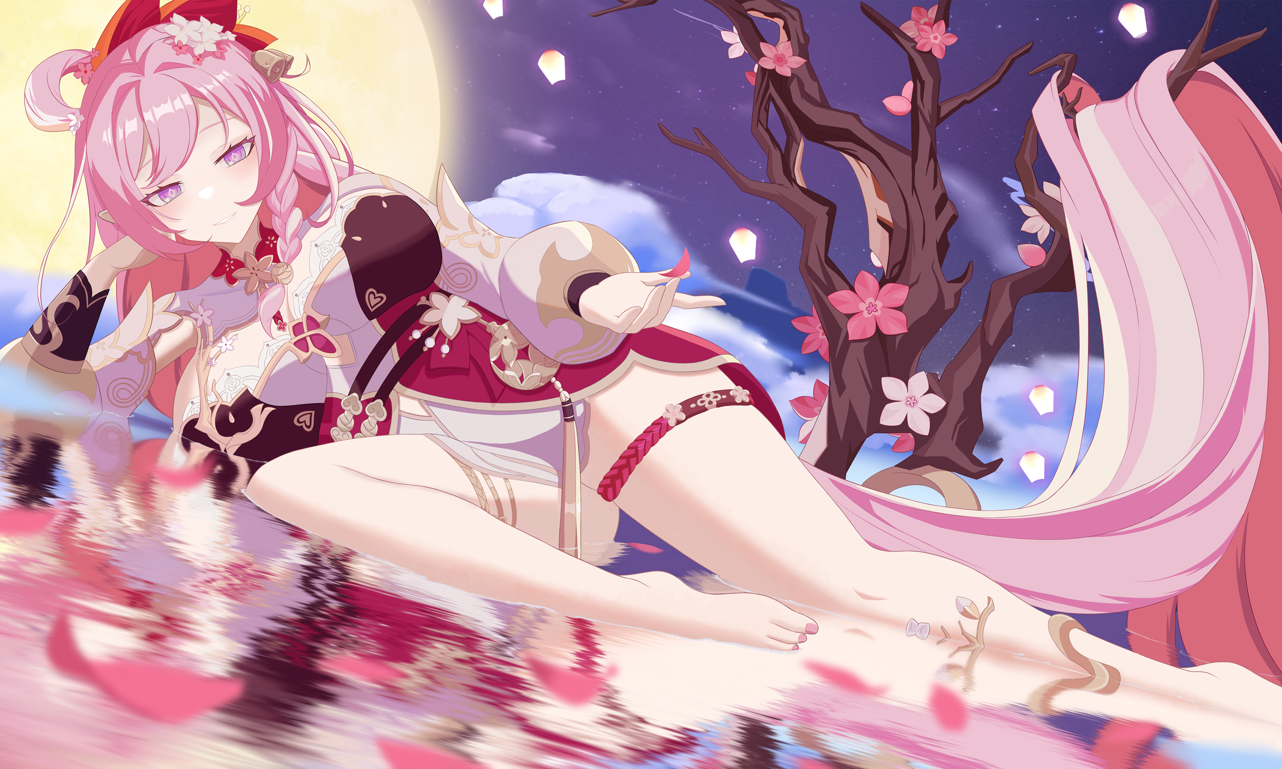 Elysia from Honkai Impact 3rd lying by the water HD Wallpaper