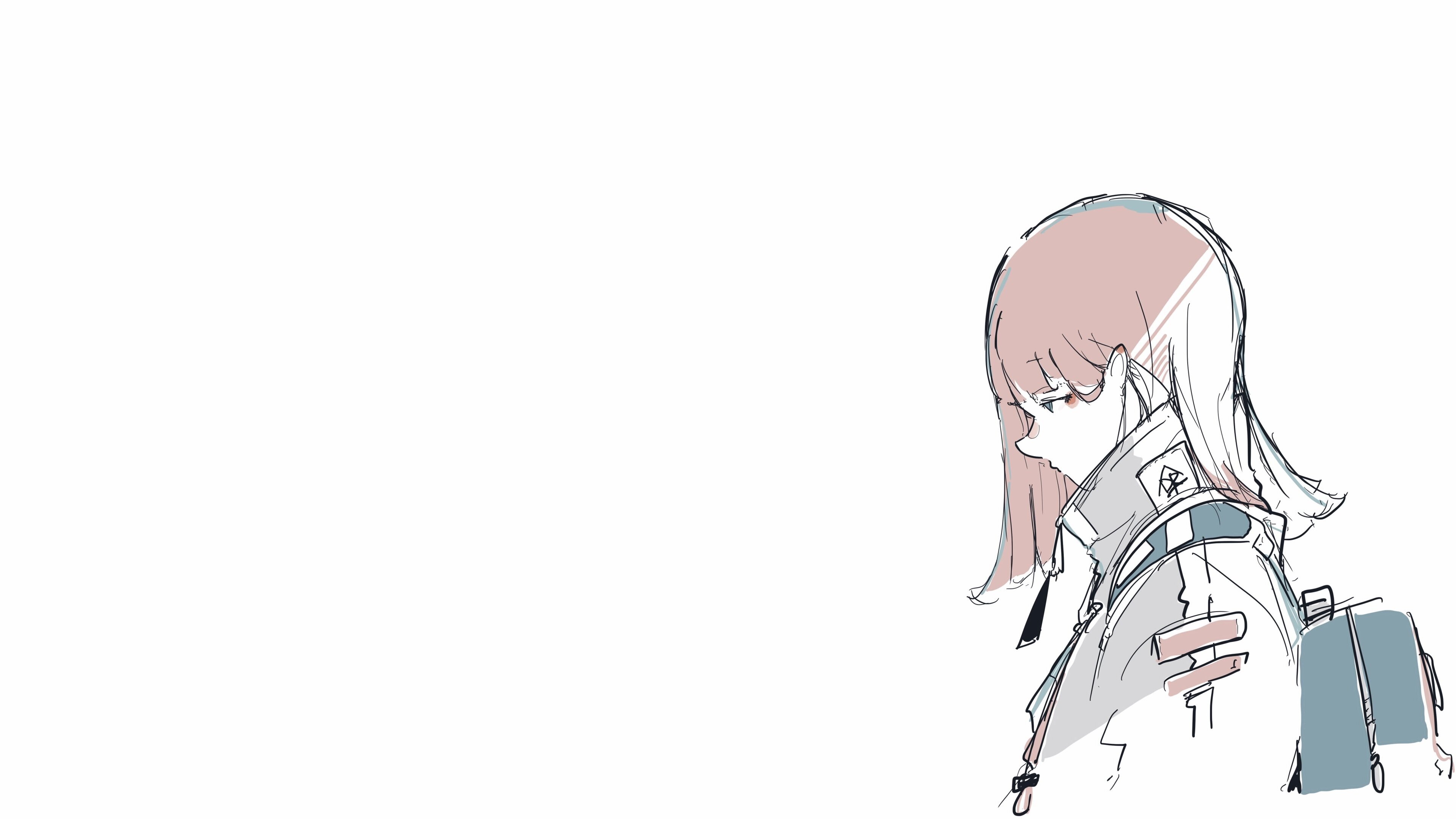 Minimalist sketch of a girl with a backpack HD Wallpaper