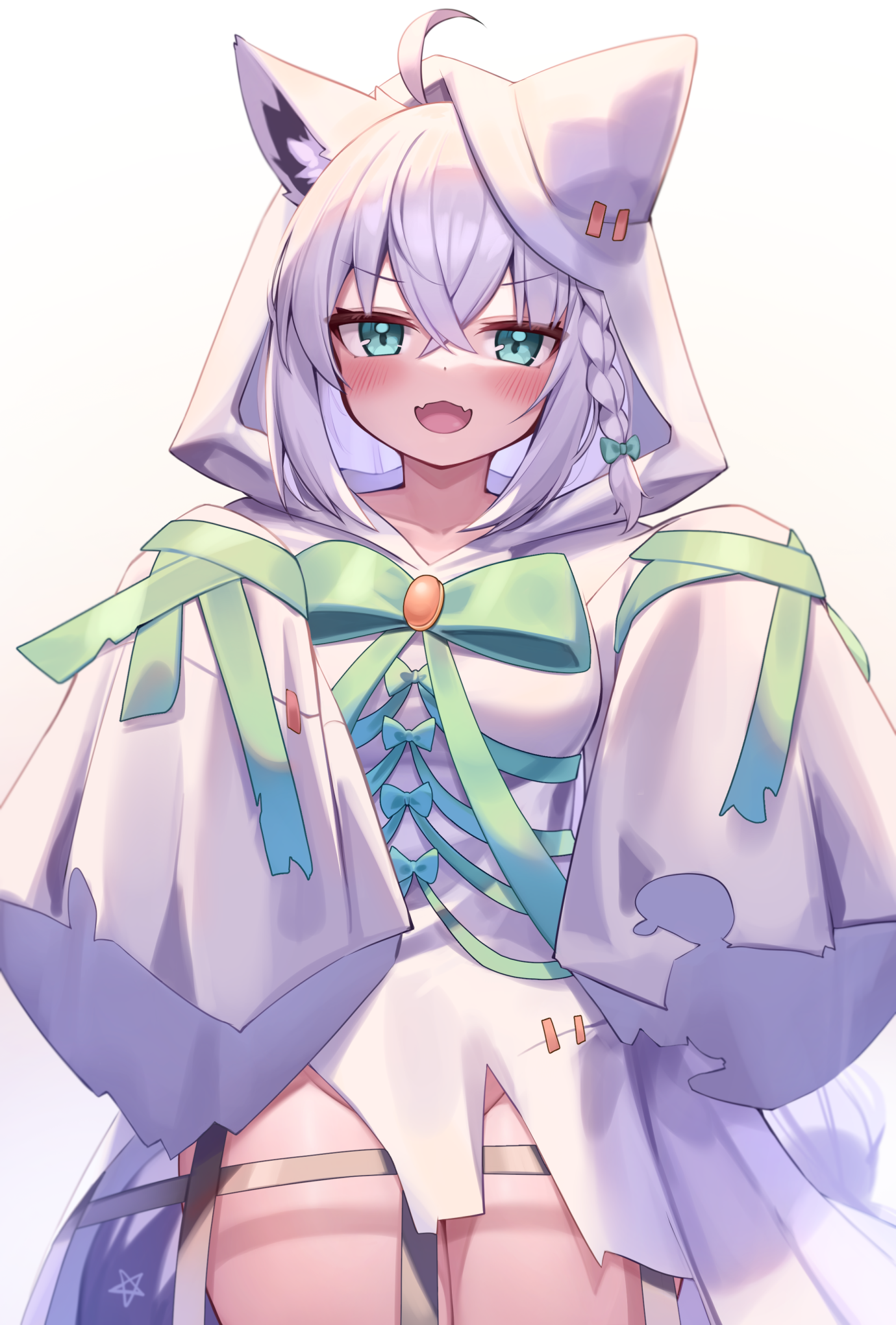Shirakami Fubuki with Fox Ears and Braids HD Phone Wallpaper