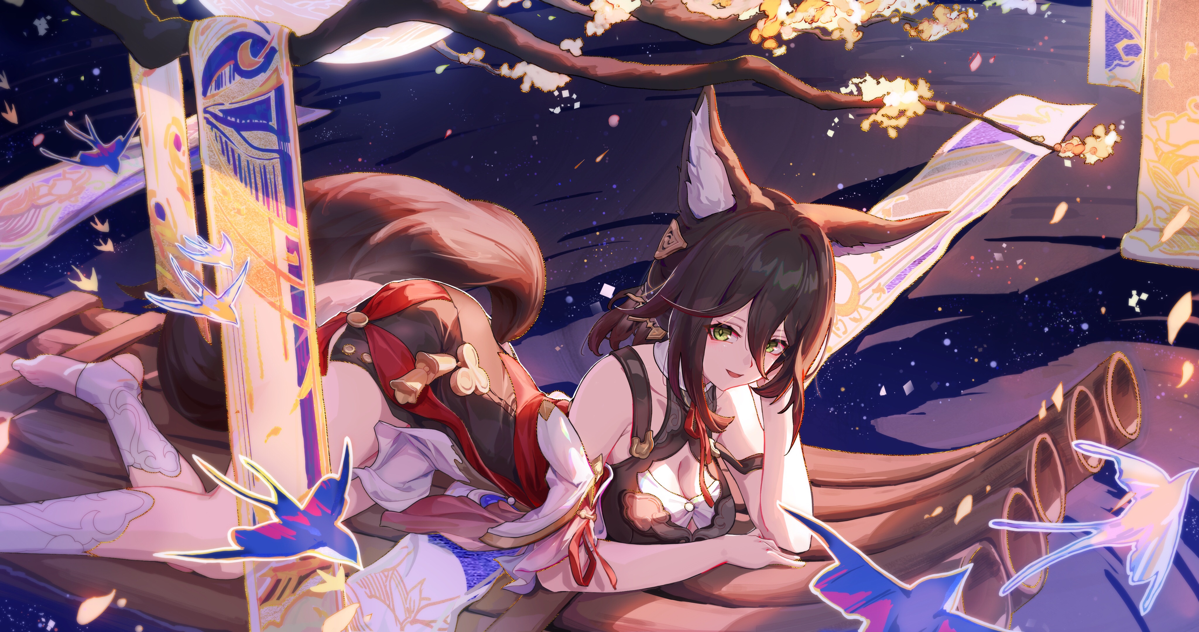 Tingyun from Honkai: Star Rail with fox ears and tail HD Wallpaper
