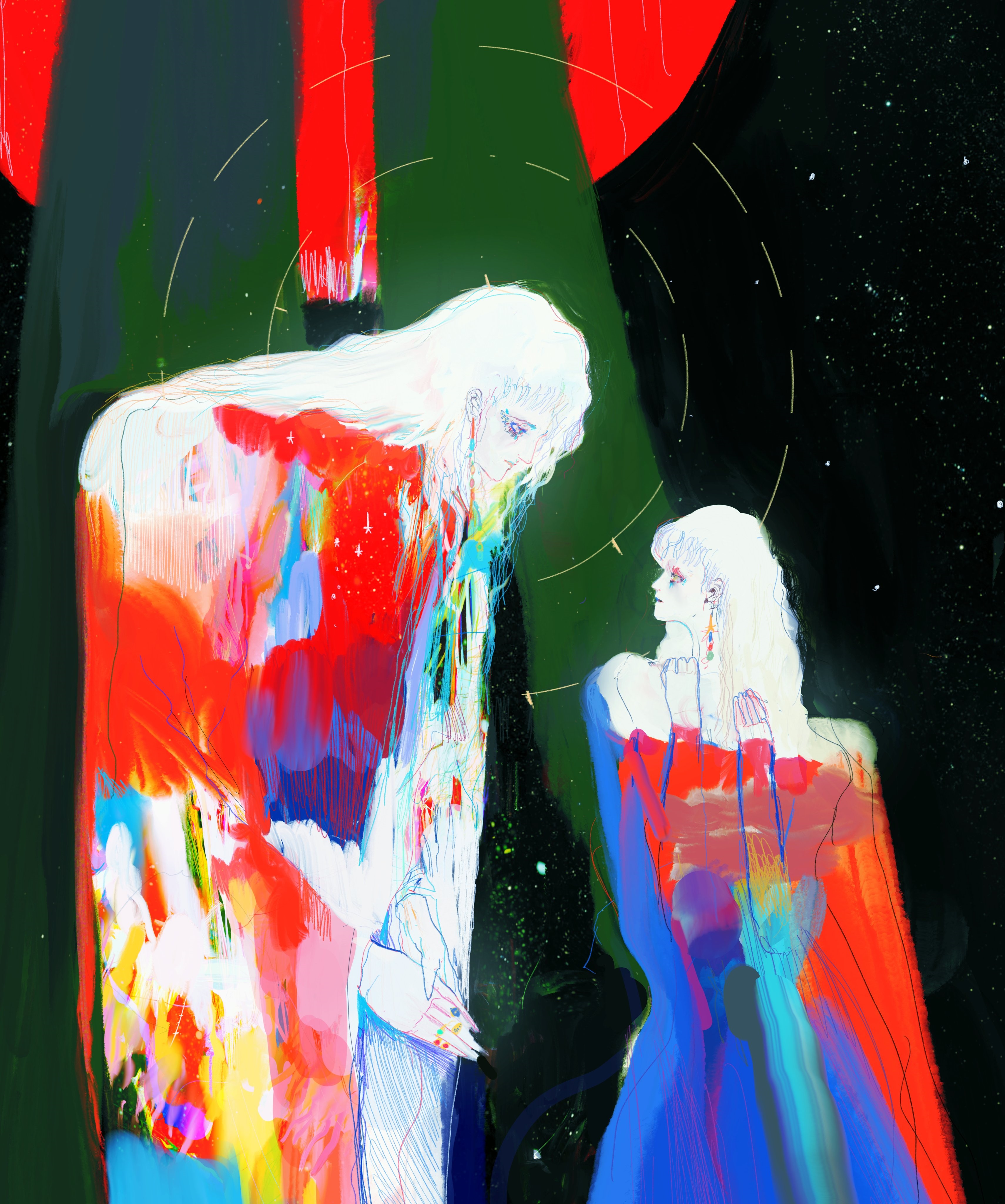 Couple in abstract, colorful, and dark setting HD Phone Wallpaper
