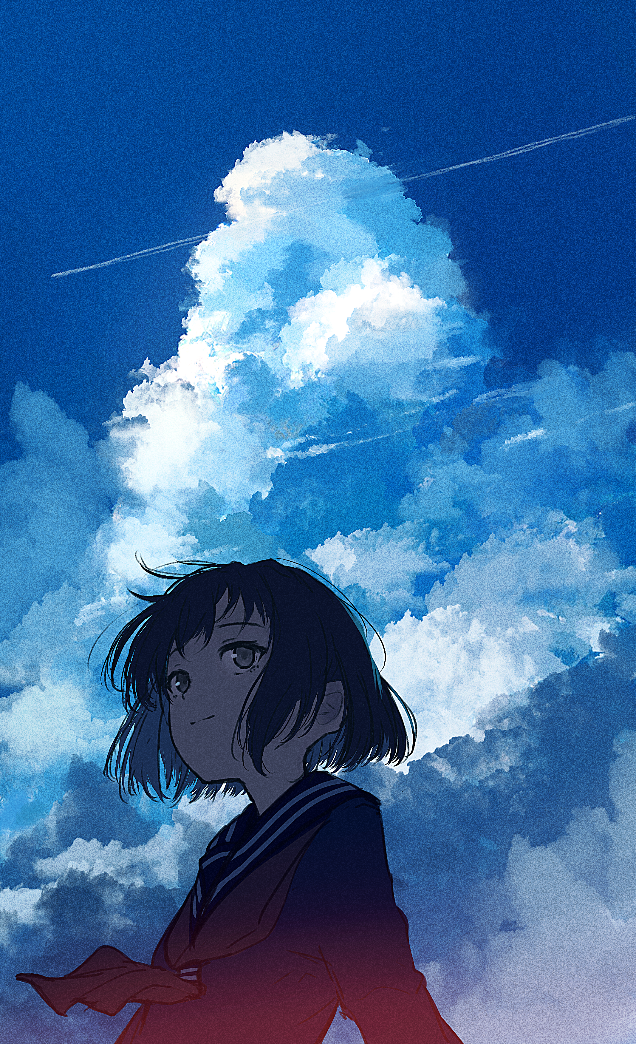 Girl in school uniform looking up at clouds HD Phone Wallpaper