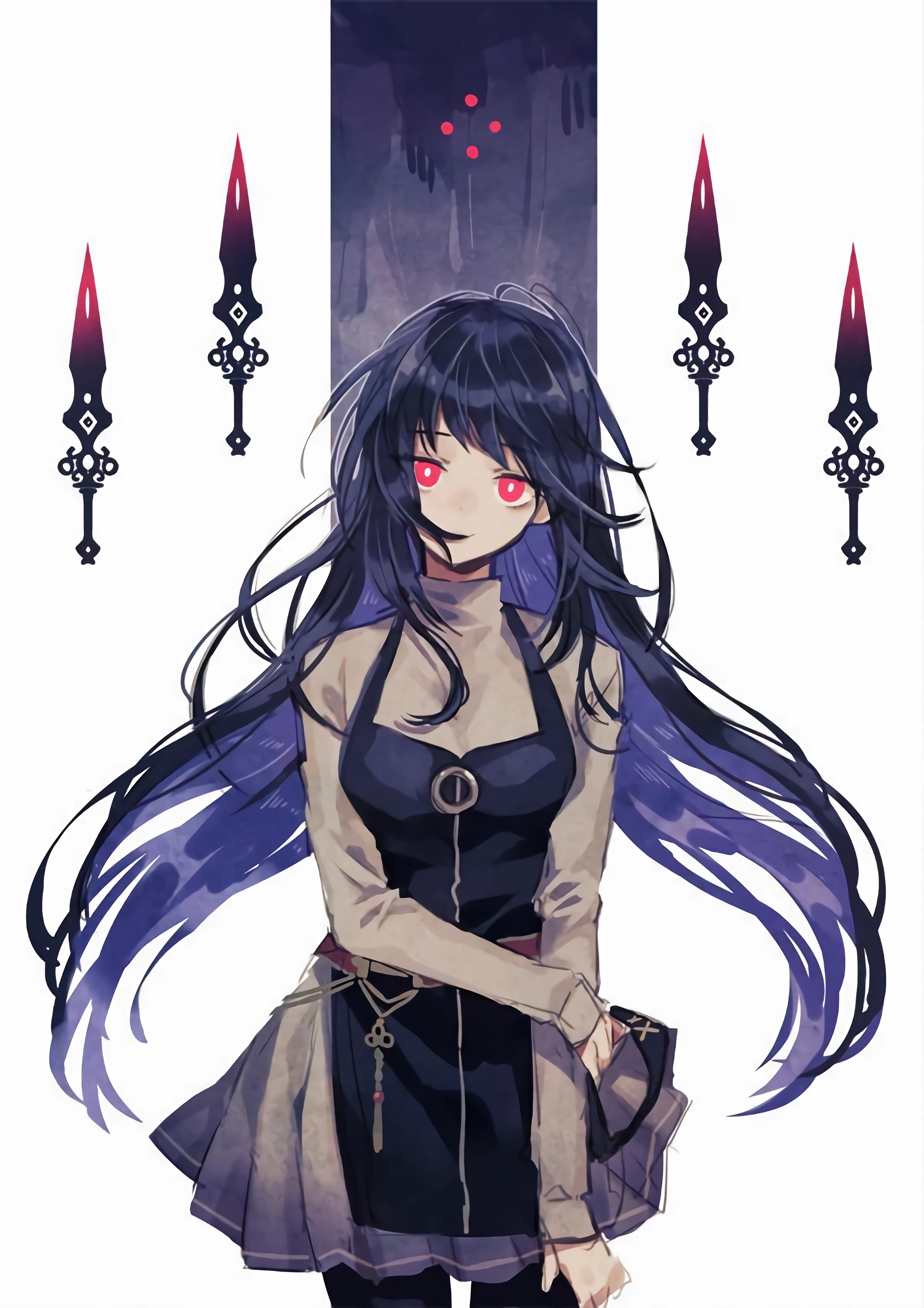 Anime girl with red eyes and swords HD Phone Wallpaper