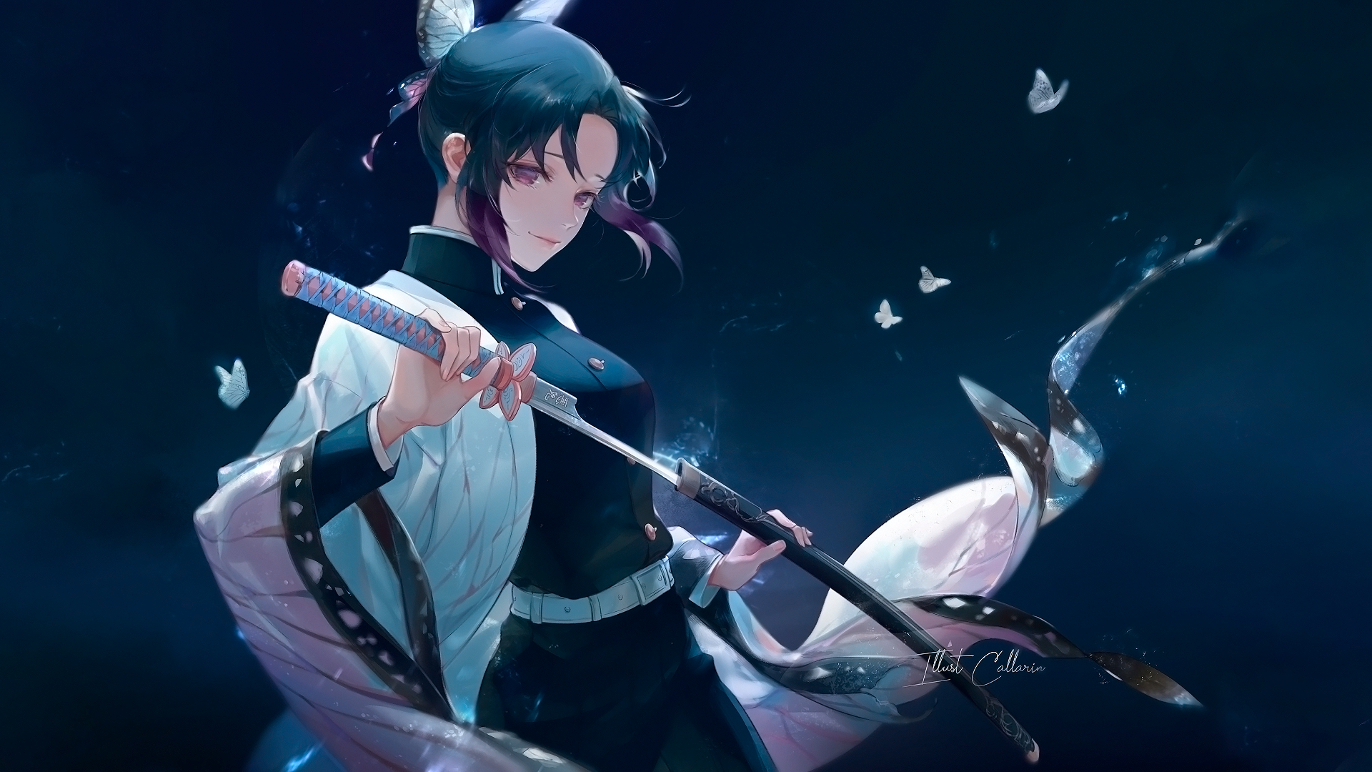 Shinobu Kocho from Kimetsu no Yaiba with a sword HD Wallpaper
