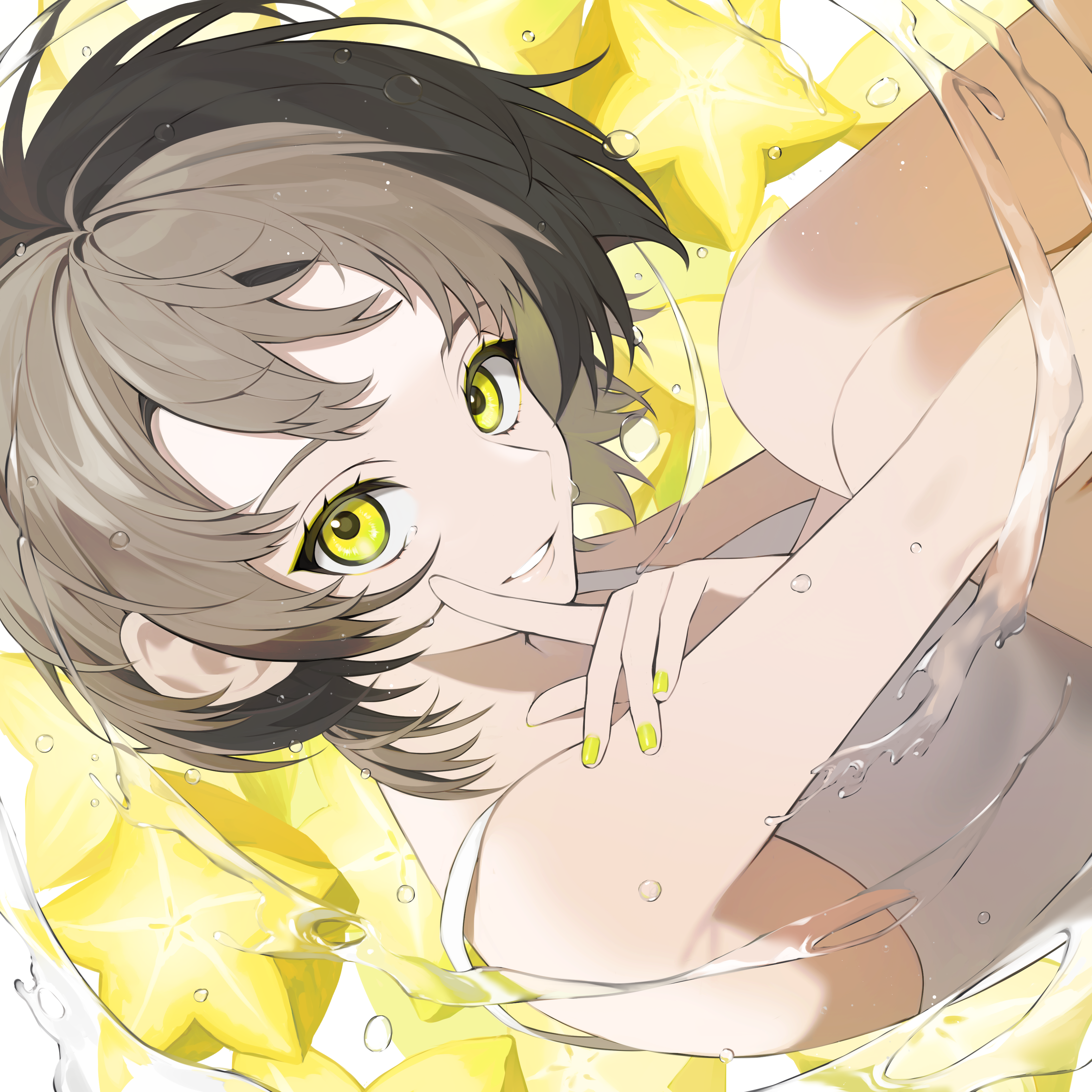 Anime girl with green eyes and star fruit HD Wallpaper