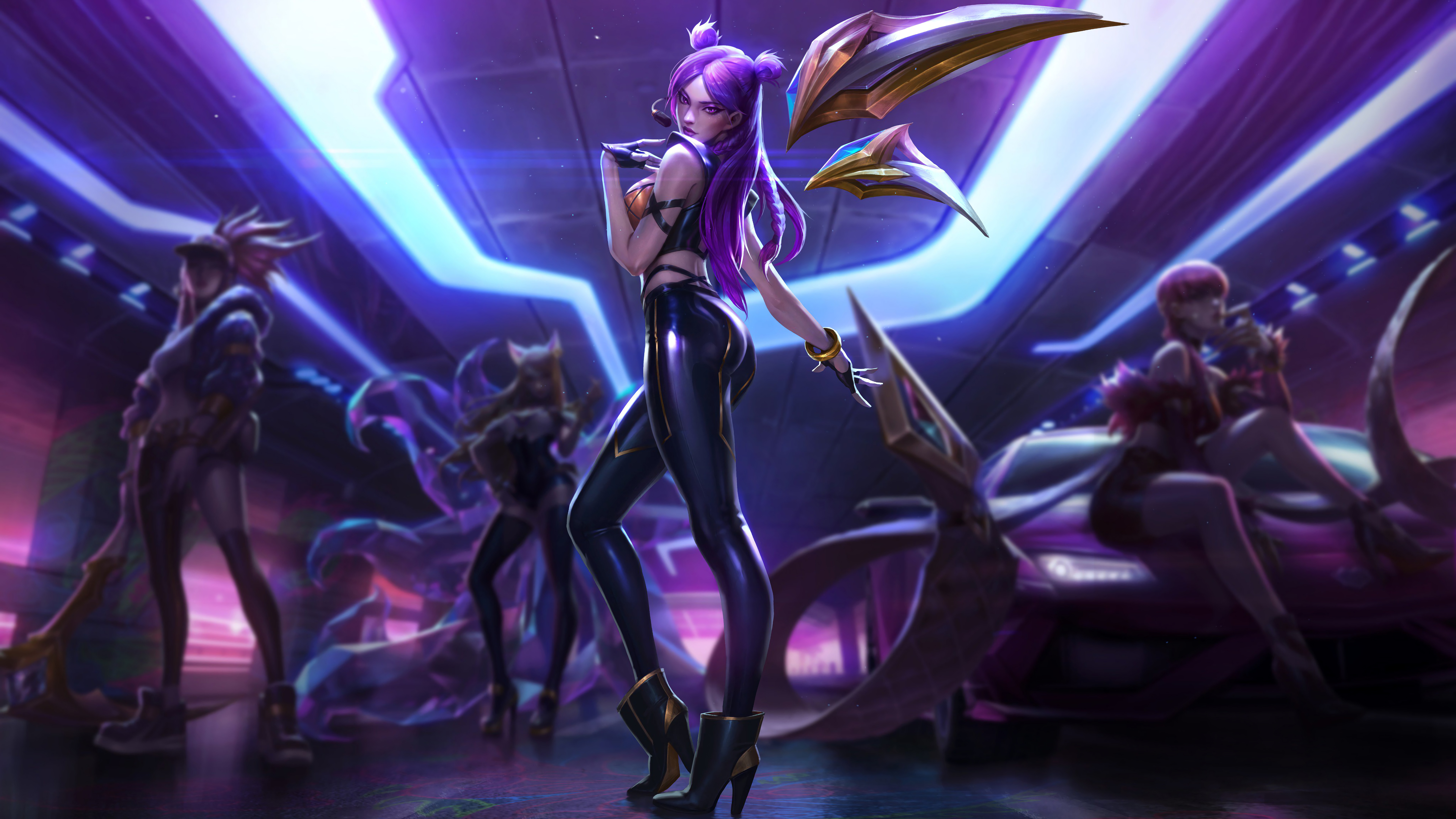 K/DA Kai'Sa and group in futuristic setting HD Wallpaper