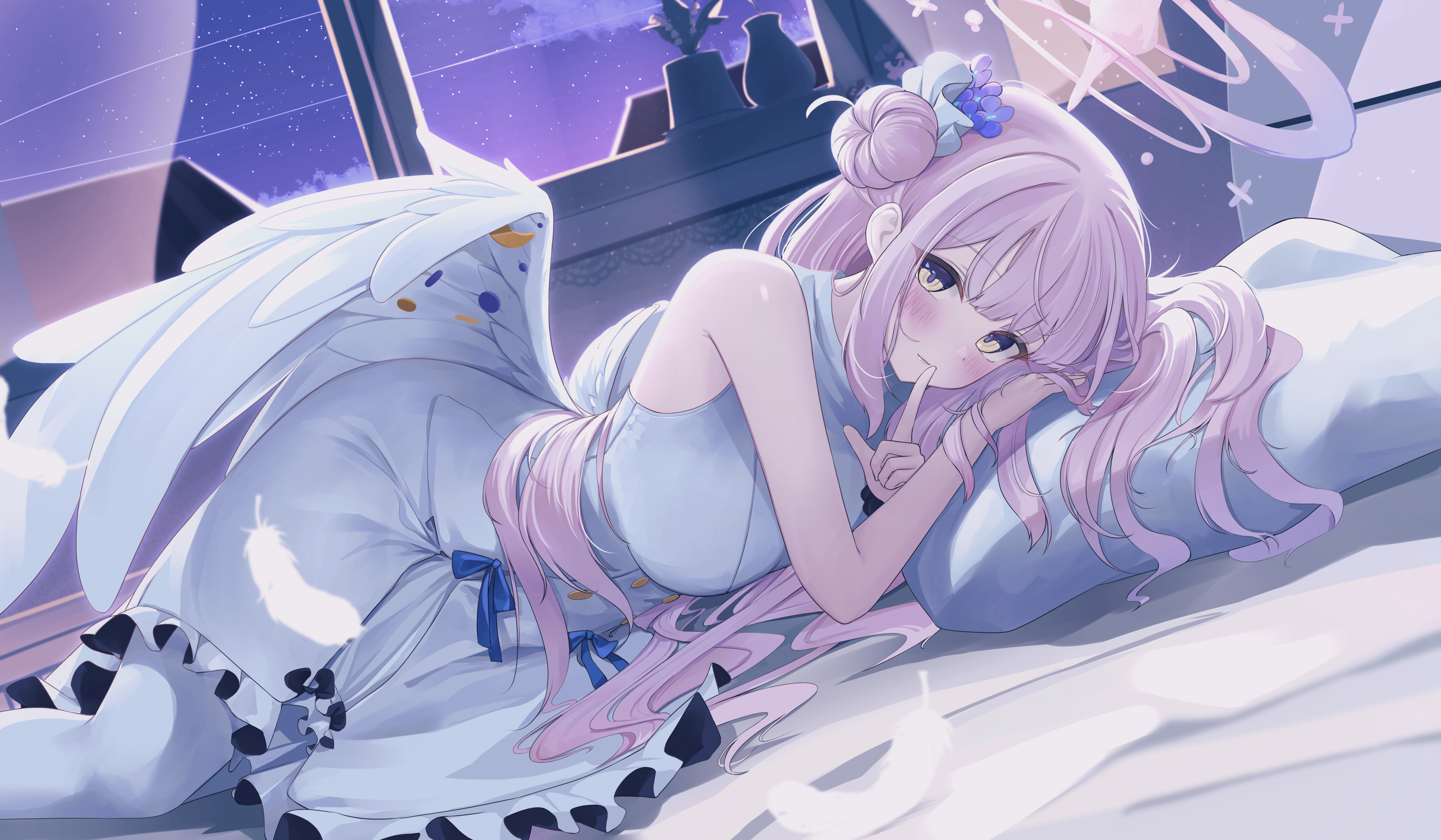 Misono Mika from Blue Archive lying on a pillow HD Wallpaper
