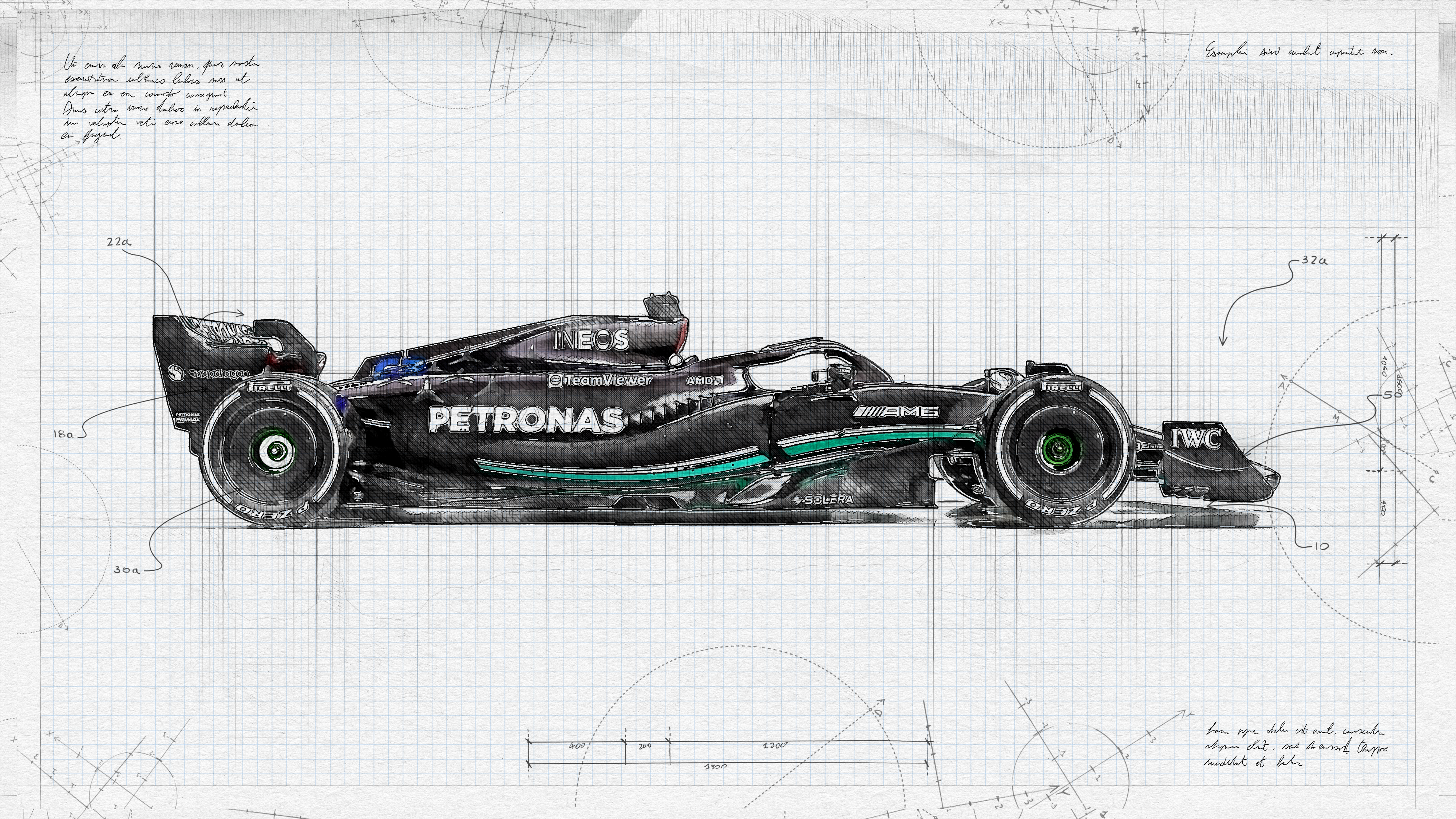 Mercedes F1 Formula 1 Car Blueprint HD Wallpaper