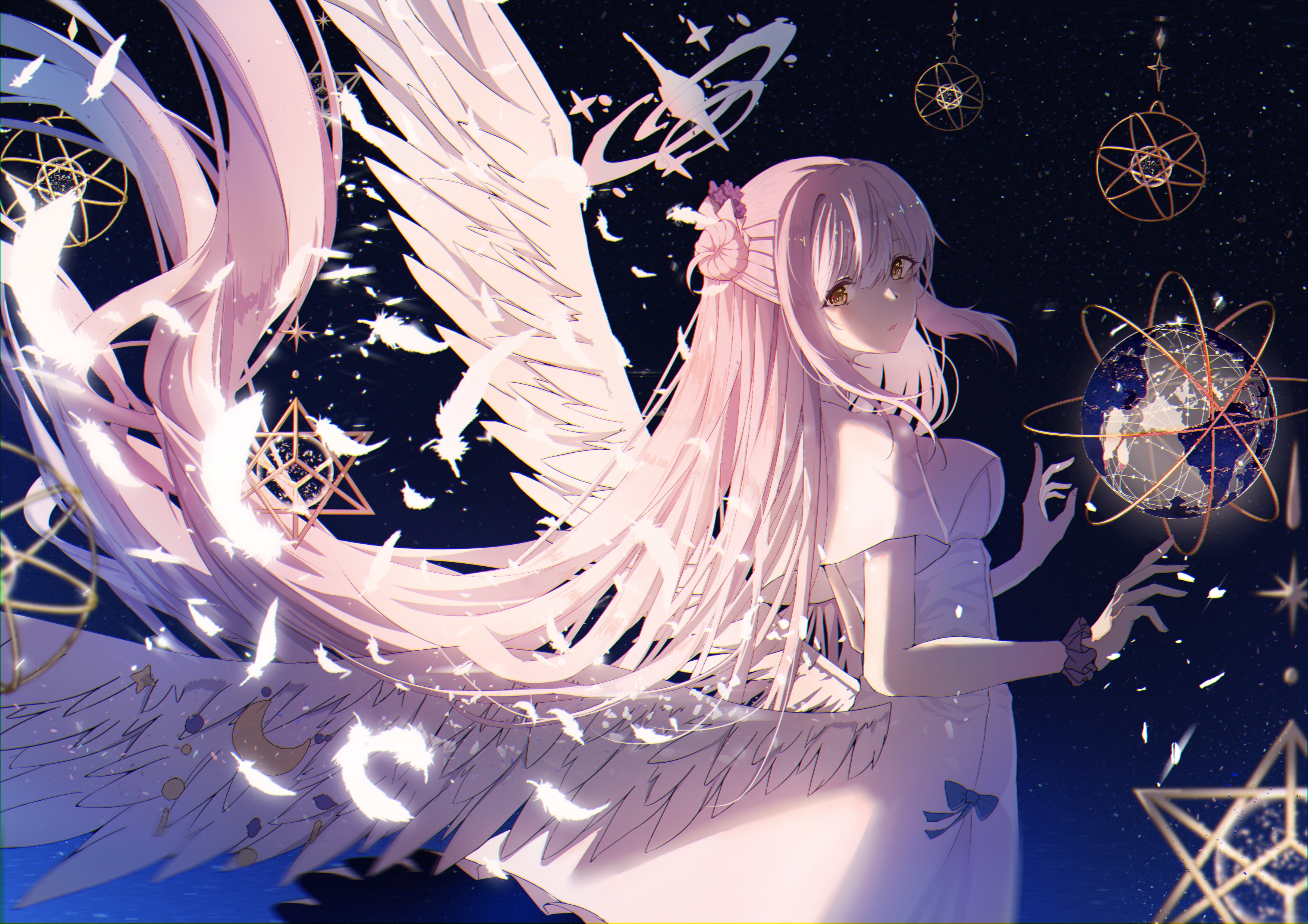 Misono Mika with Angel Wings and Planet HD Wallpaper