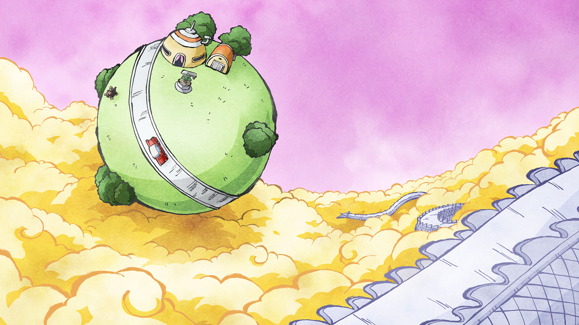 Dragon Ball Z planet with clouds and a dragon HD Wallpaper