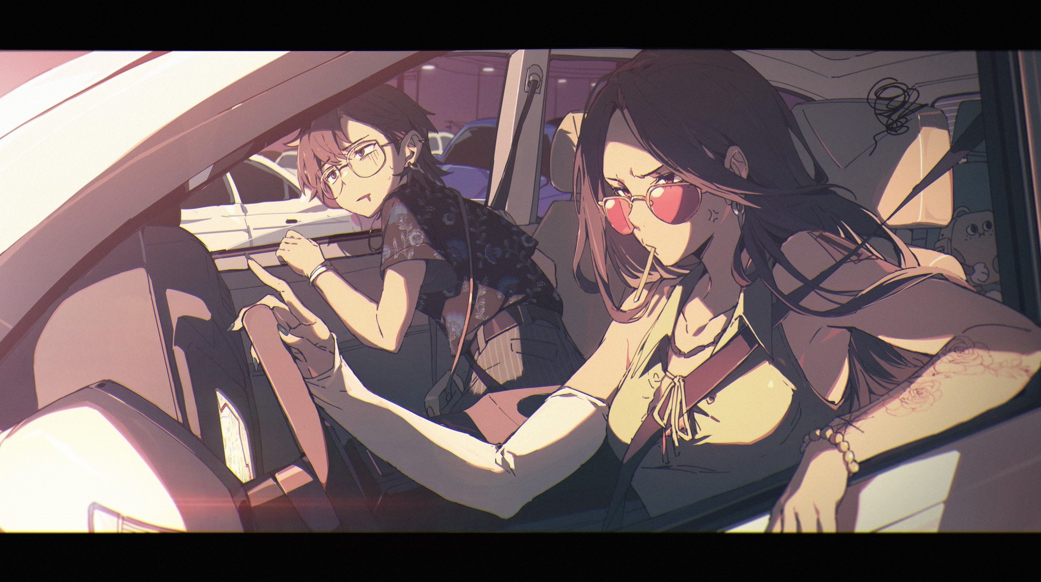 Two women in a car HD Wallpaper