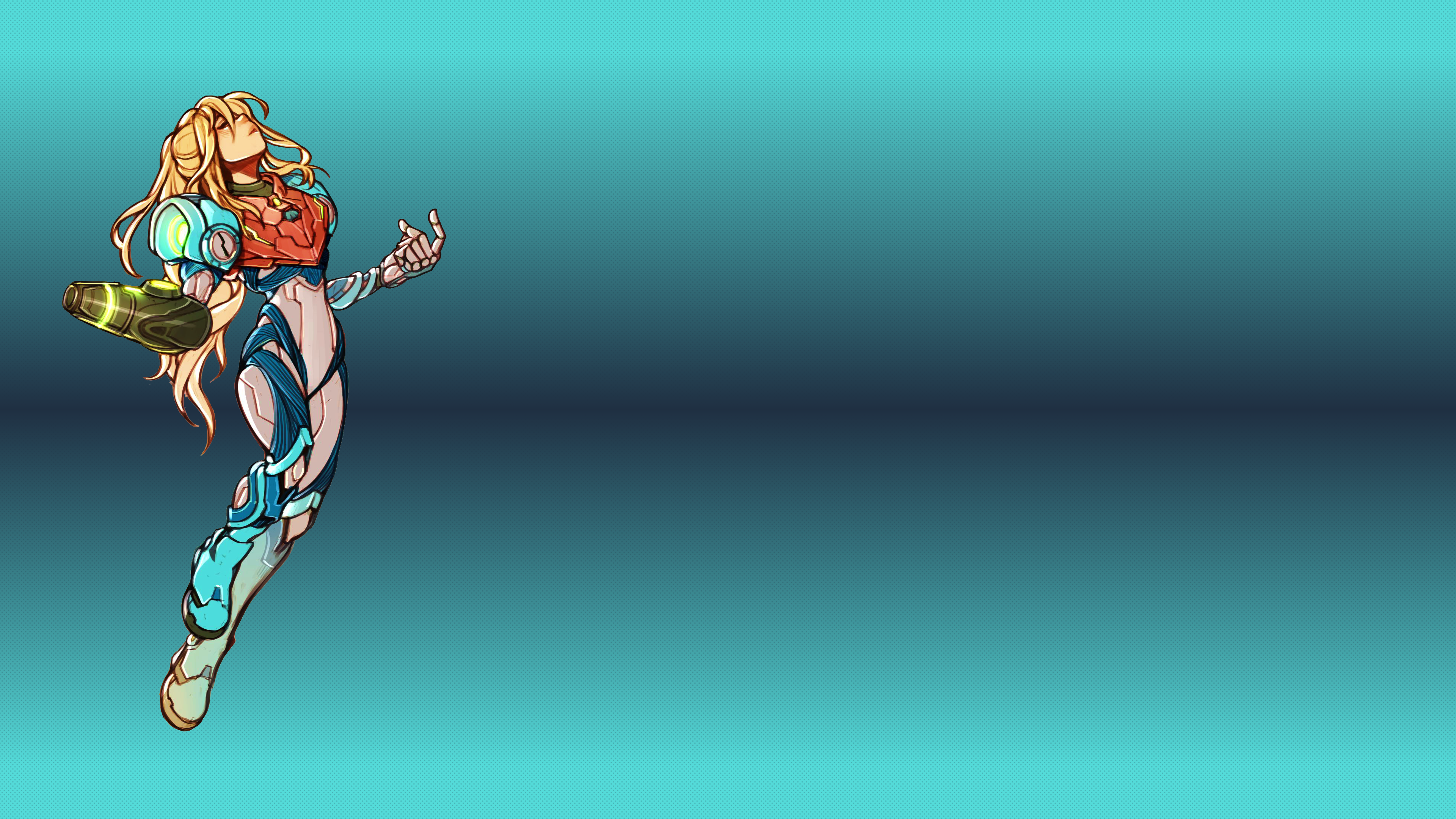 Samus Aran in her Power Suit with Arm Cannon HD Wallpaper