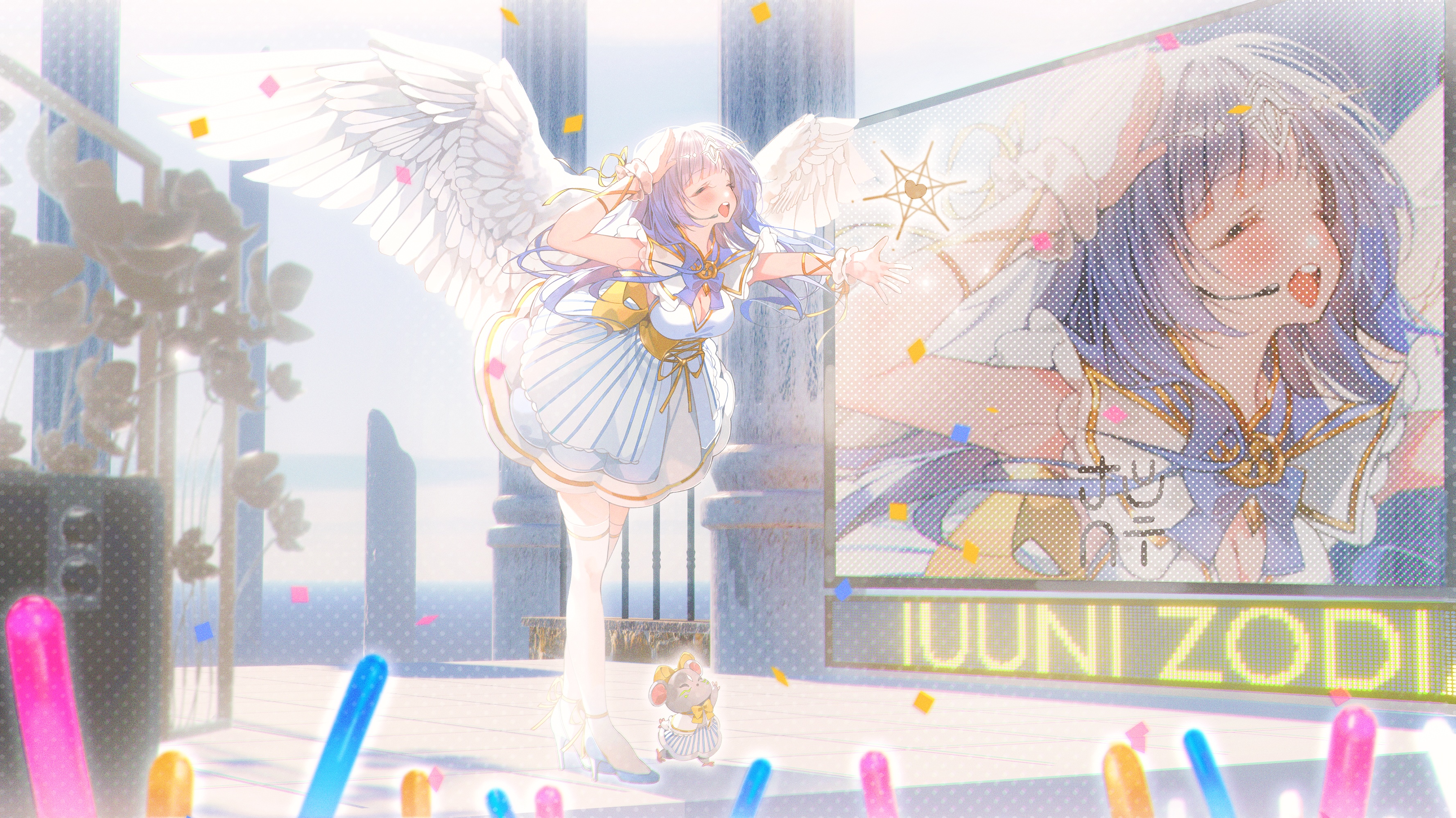 Angel girl performing on stage with confetti HD Wallpaper
