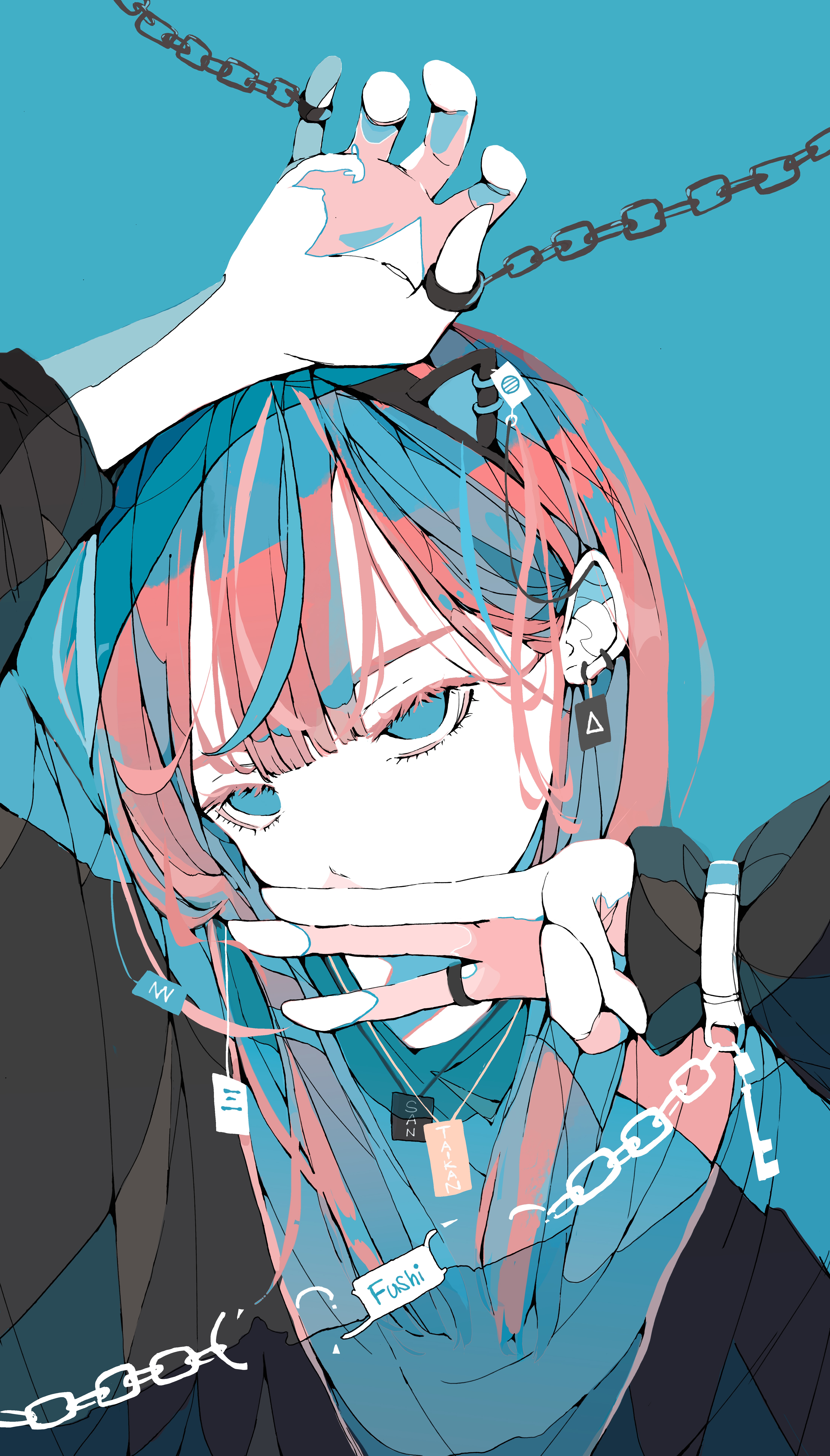4K Anime Girl with Multi-colored Hair and Chains HD Phone Wallpaper