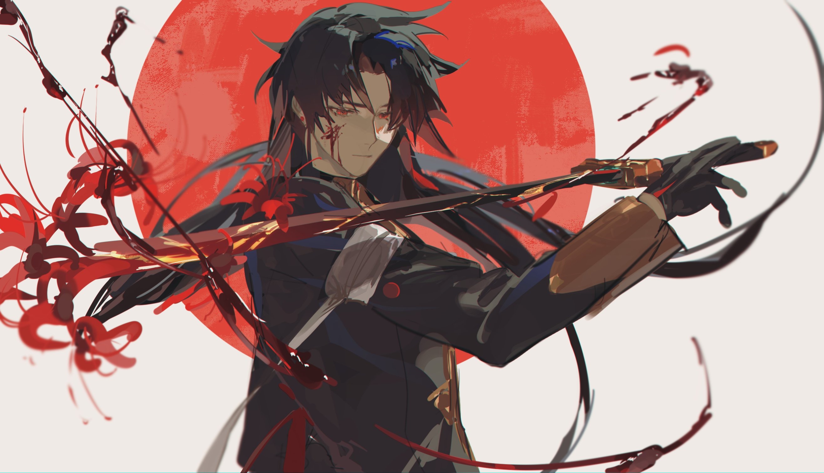 Honkai: Star Rail character with sword and red flowers HD Wallpaper