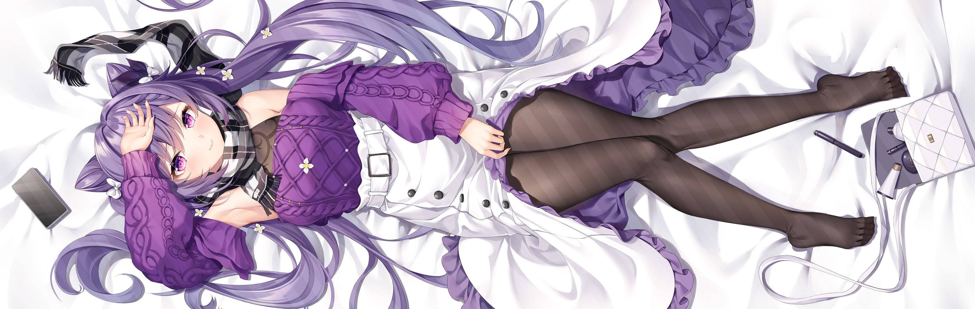 Keqing from Genshin Impact lying on a bed HD Wallpaper