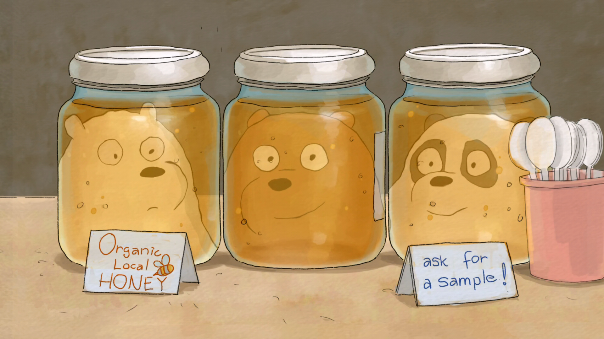 We Bare Bears in Honey Jars HD Wallpaper