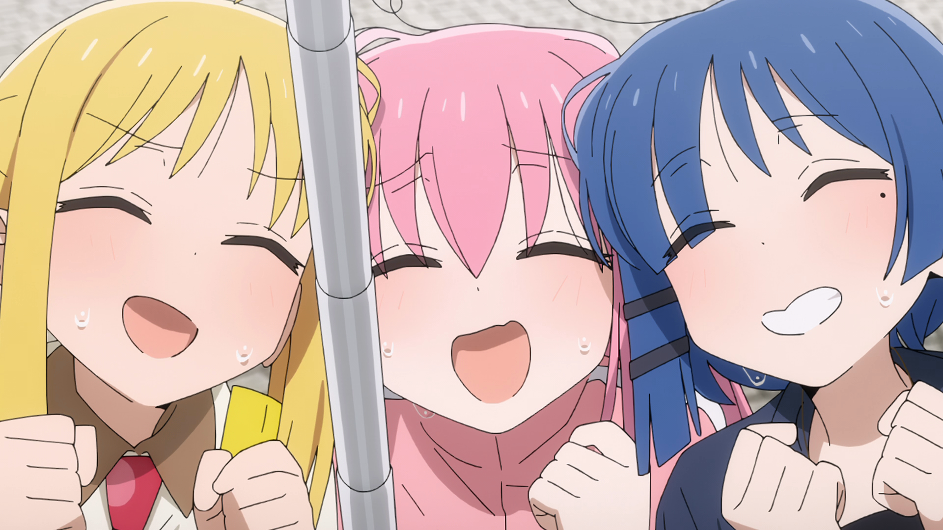 BOCCHI THE ROCK! characters smiling with sweat HD Wallpaper