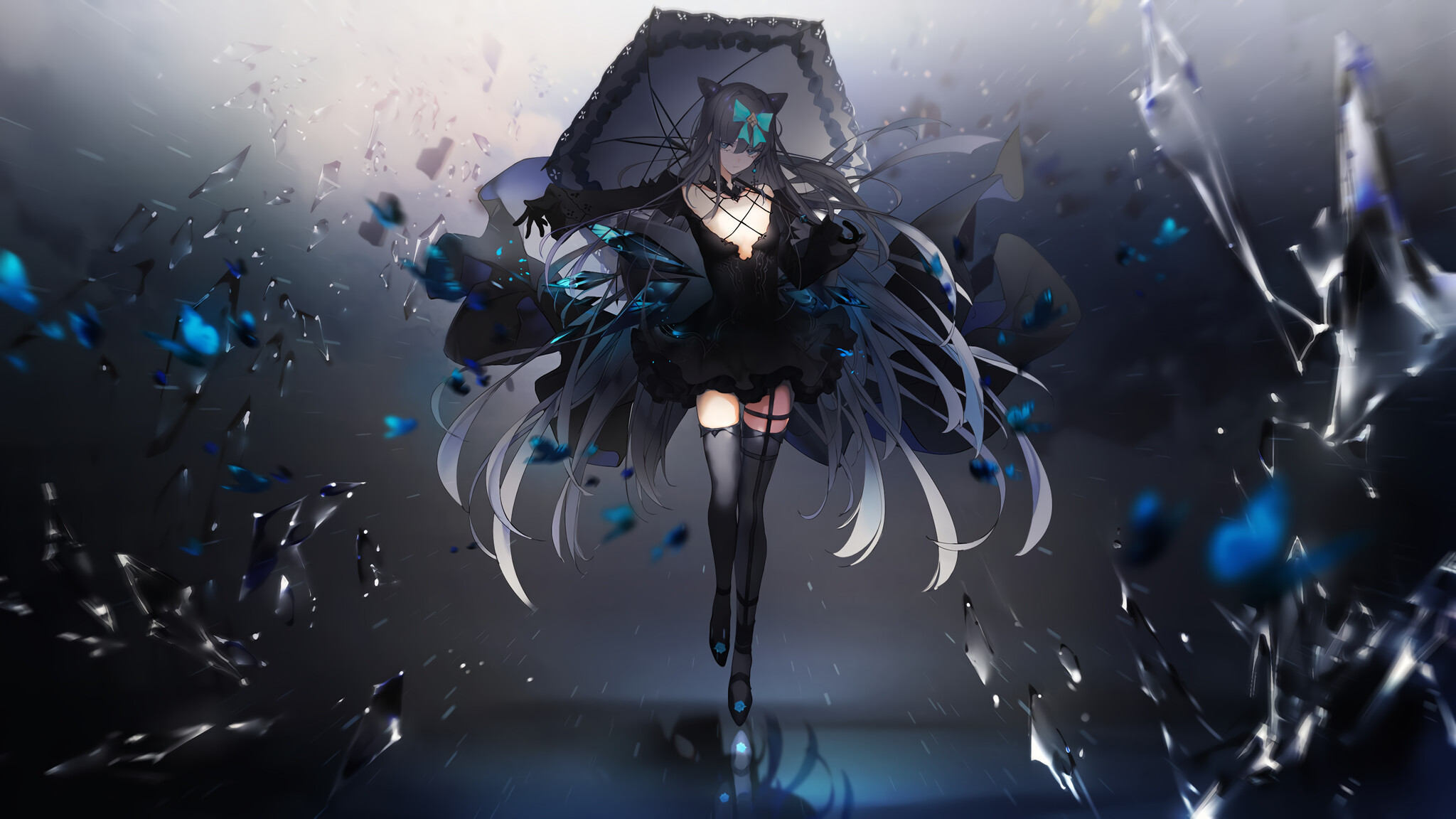 ARCAEA girl with umbrella and broken glass HD Wallpaper