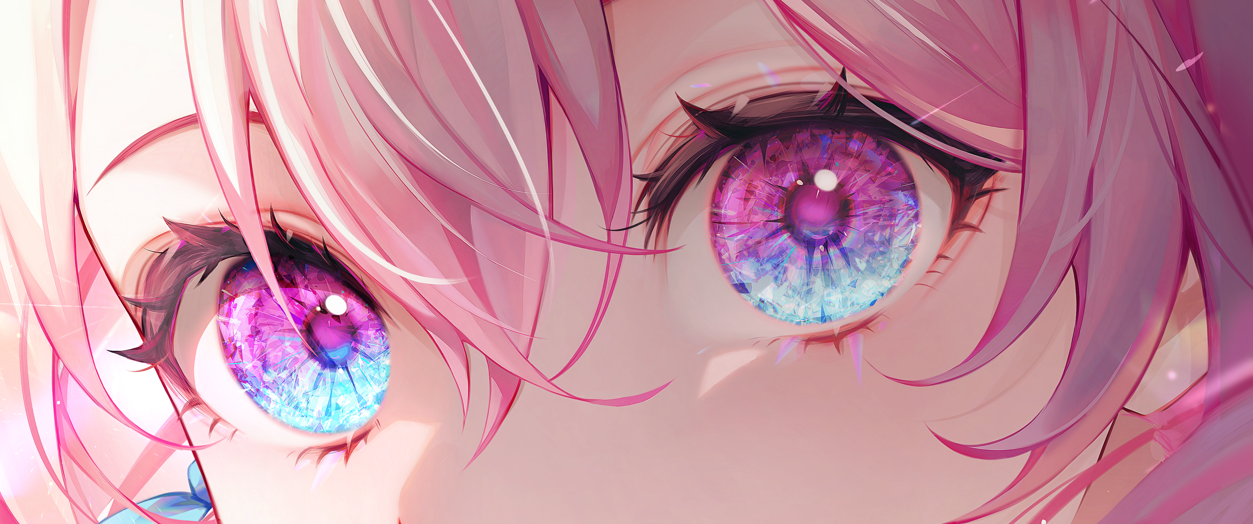 4K anime girl with multi-colored eyes and pink hair HD Wallpaper