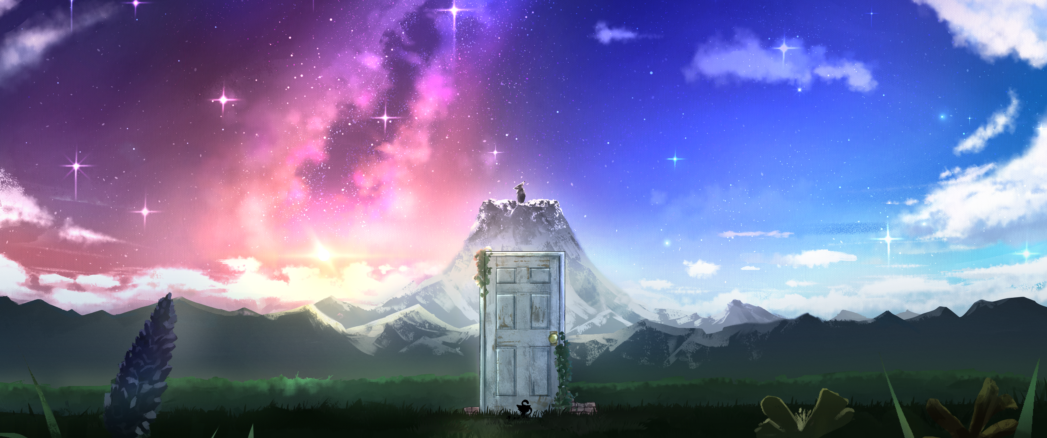 Suzume no Tojimari: Door on a Mountain under a Starry Sky HD Wallpaper