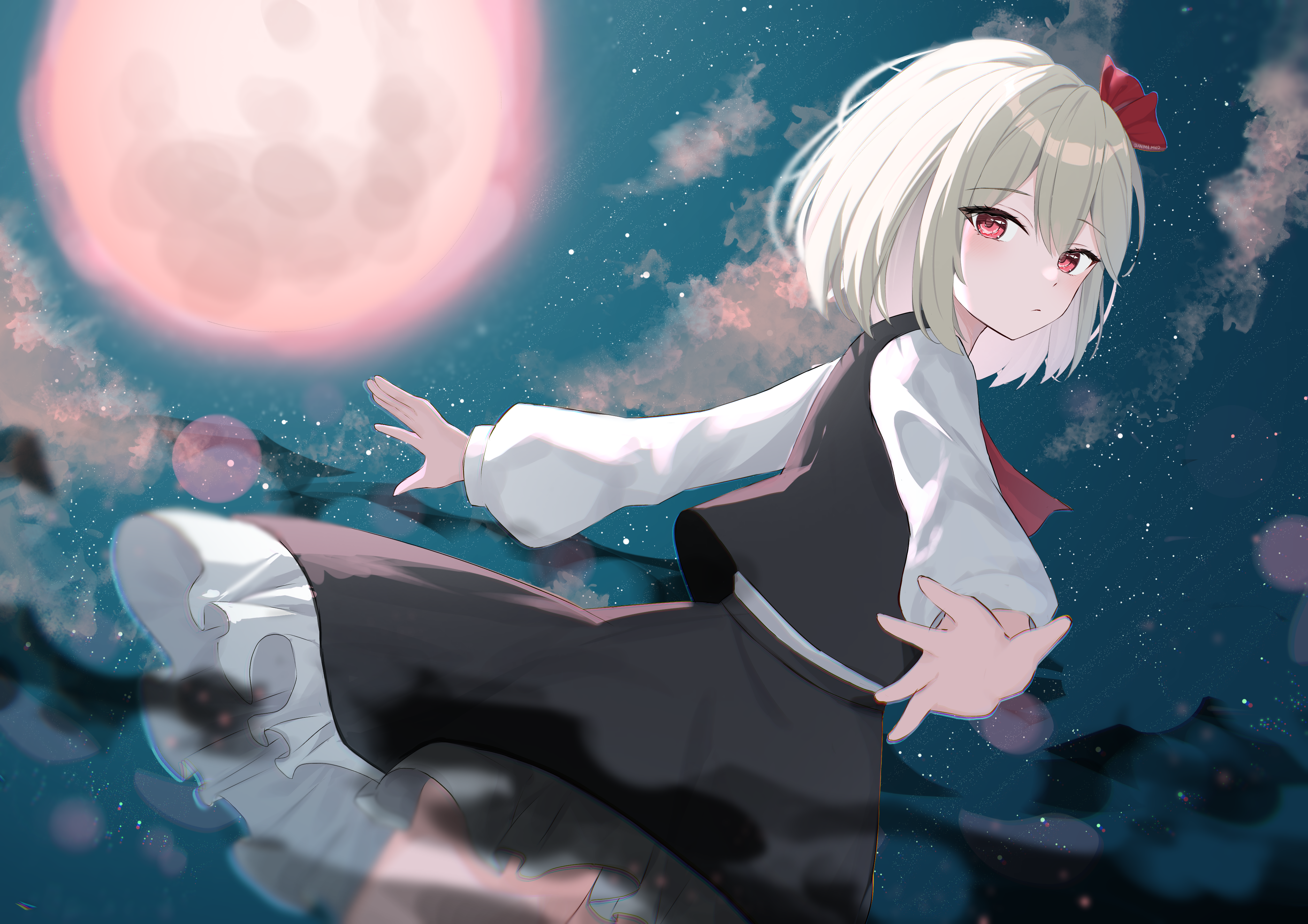 Touhou girl with red eyes under the Moon HD Wallpaper