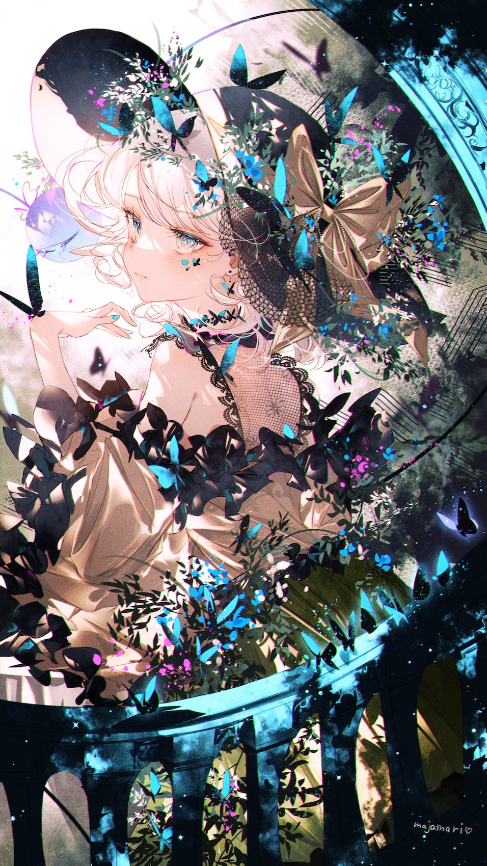 Komeiji Koishi from Touhou with butterflies and flowers HD Phone Wallpaper