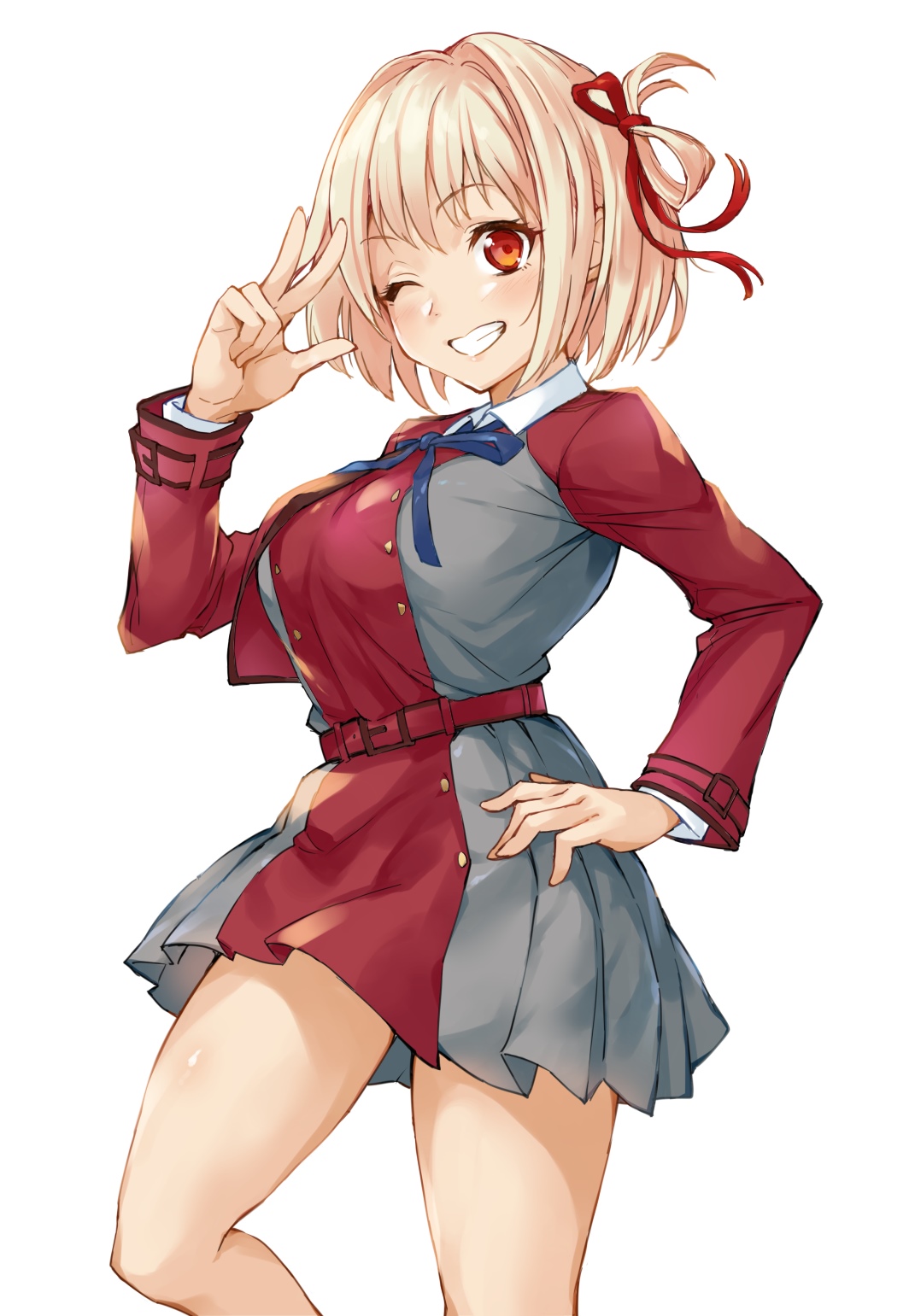 Nishikigi Chisato from Lycoris Recoil winks and poses HD Phone Wallpaper