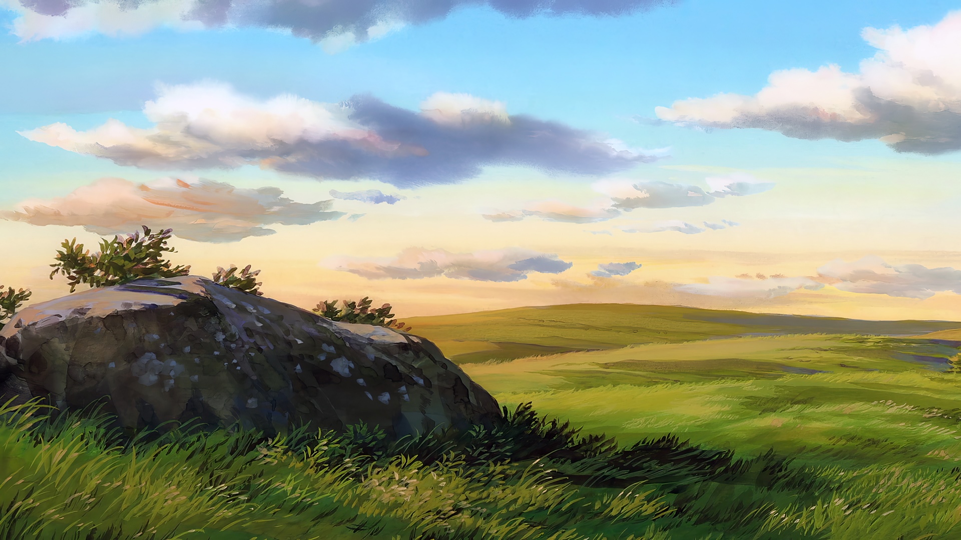 Tales from Earthsea landscape with rock and clouds HD Wallpaper