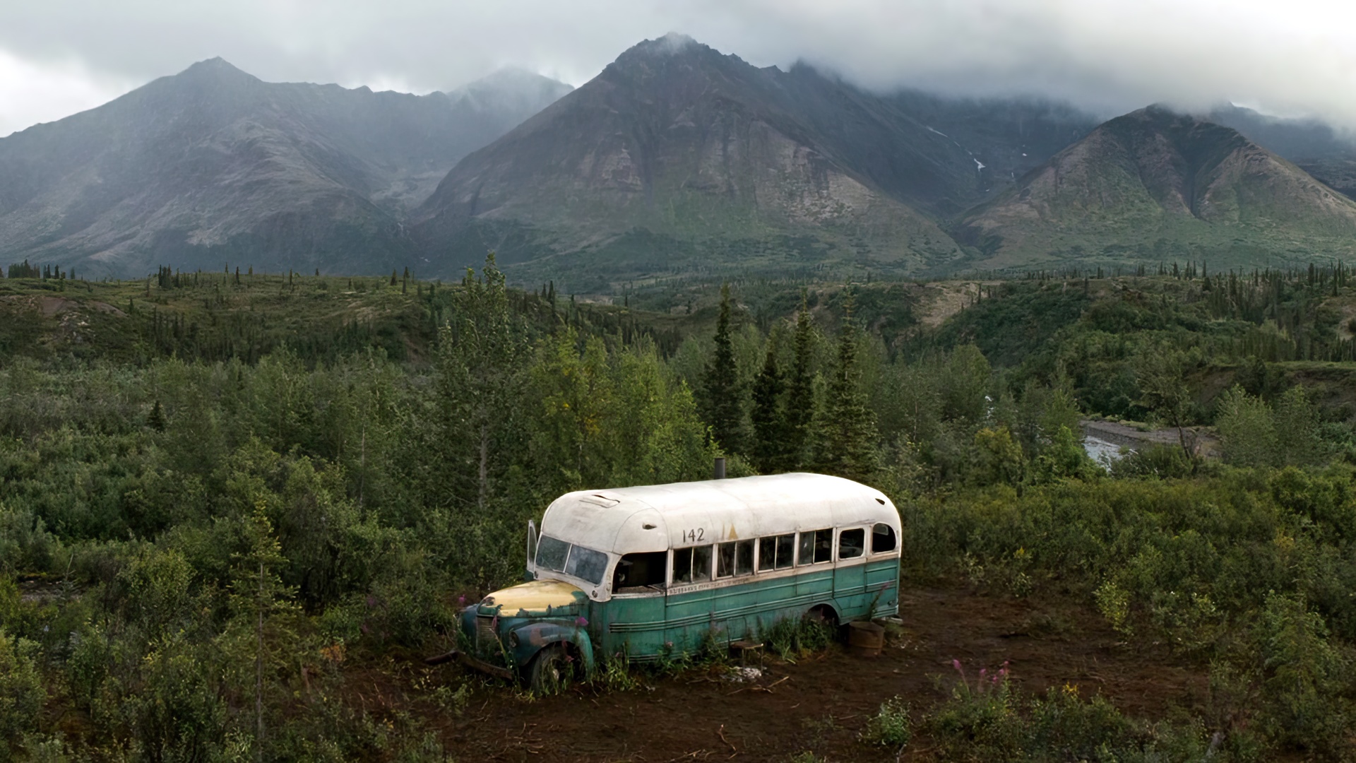Abandoned bus in the wilderness of Alaska HD Wallpaper