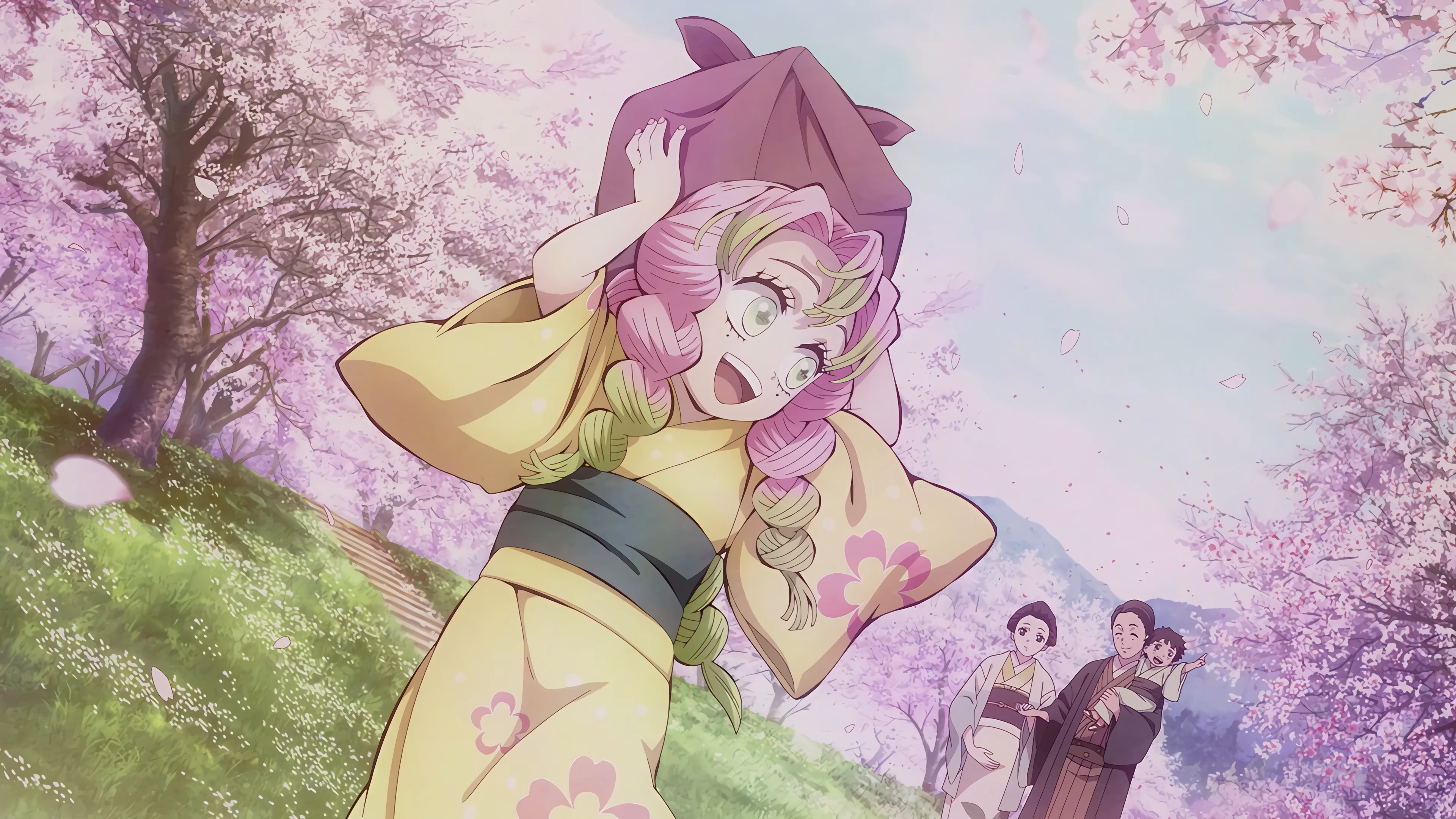 4K Kimetsu no Yaiba Mitsuri Kanroji with family HD Wallpaper