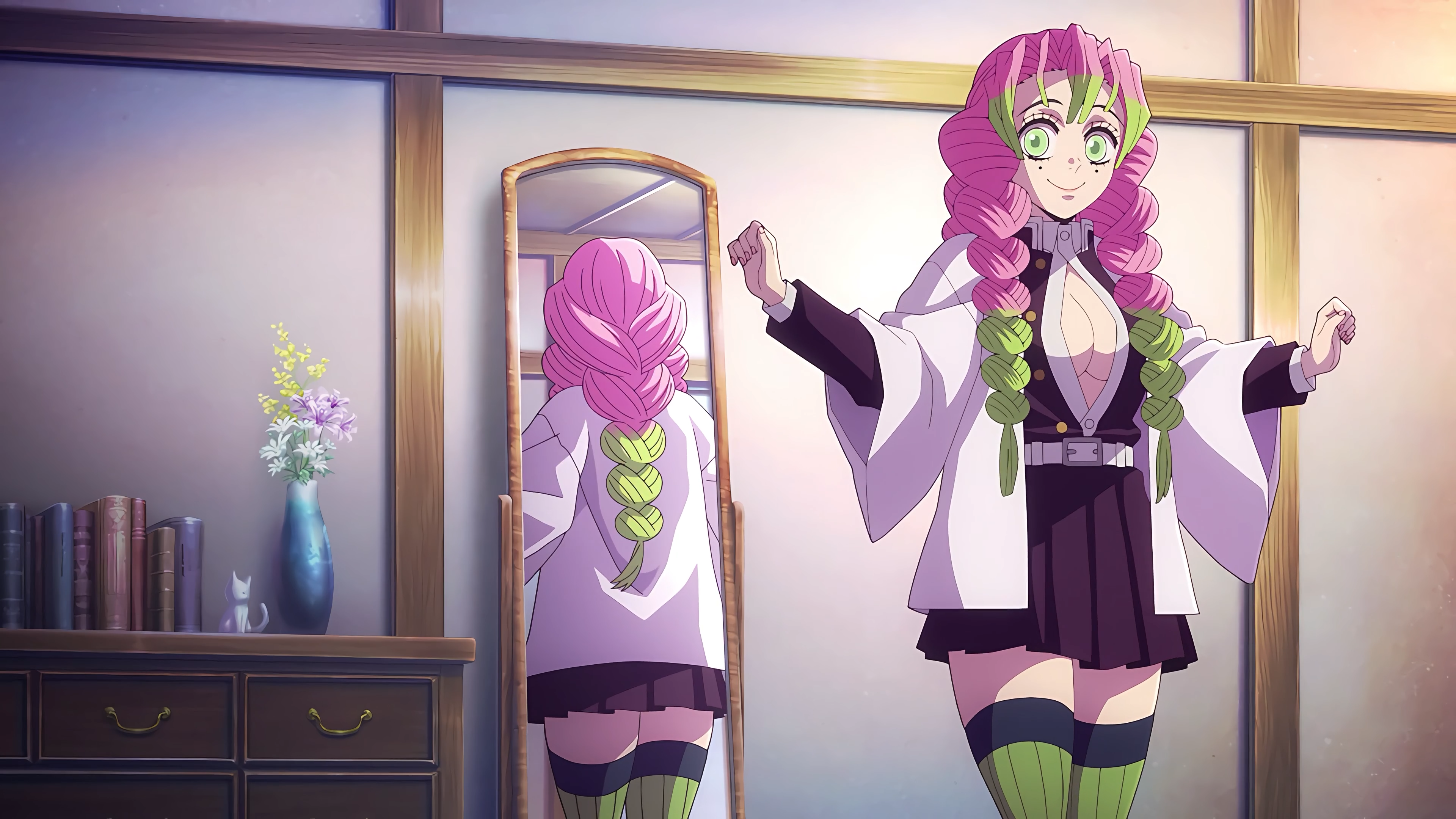 Mitsuri Kanroji in front of a mirror HD Wallpaper