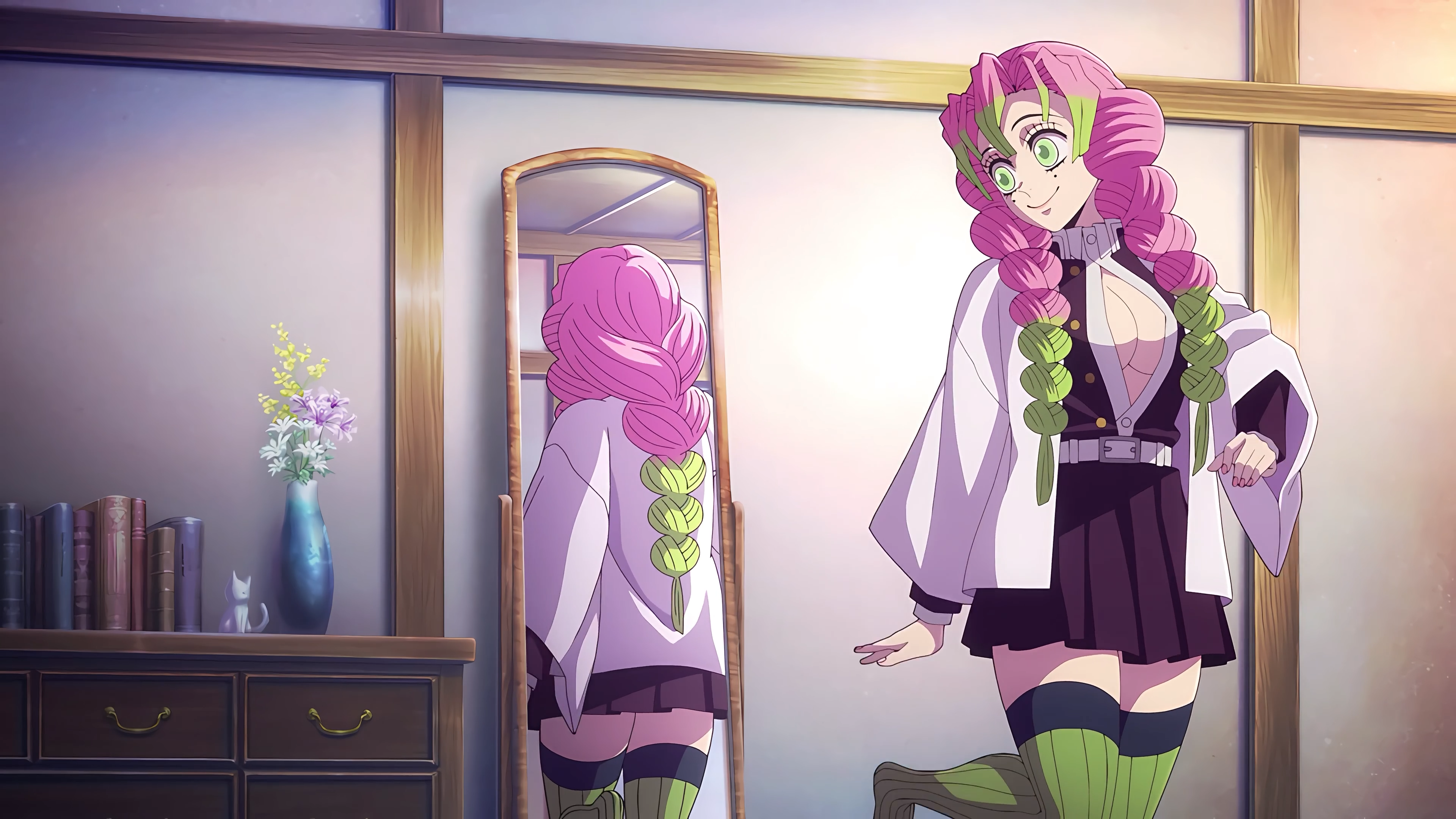 Mitsuri Kanroji in a mirror reflection HD Wallpaper