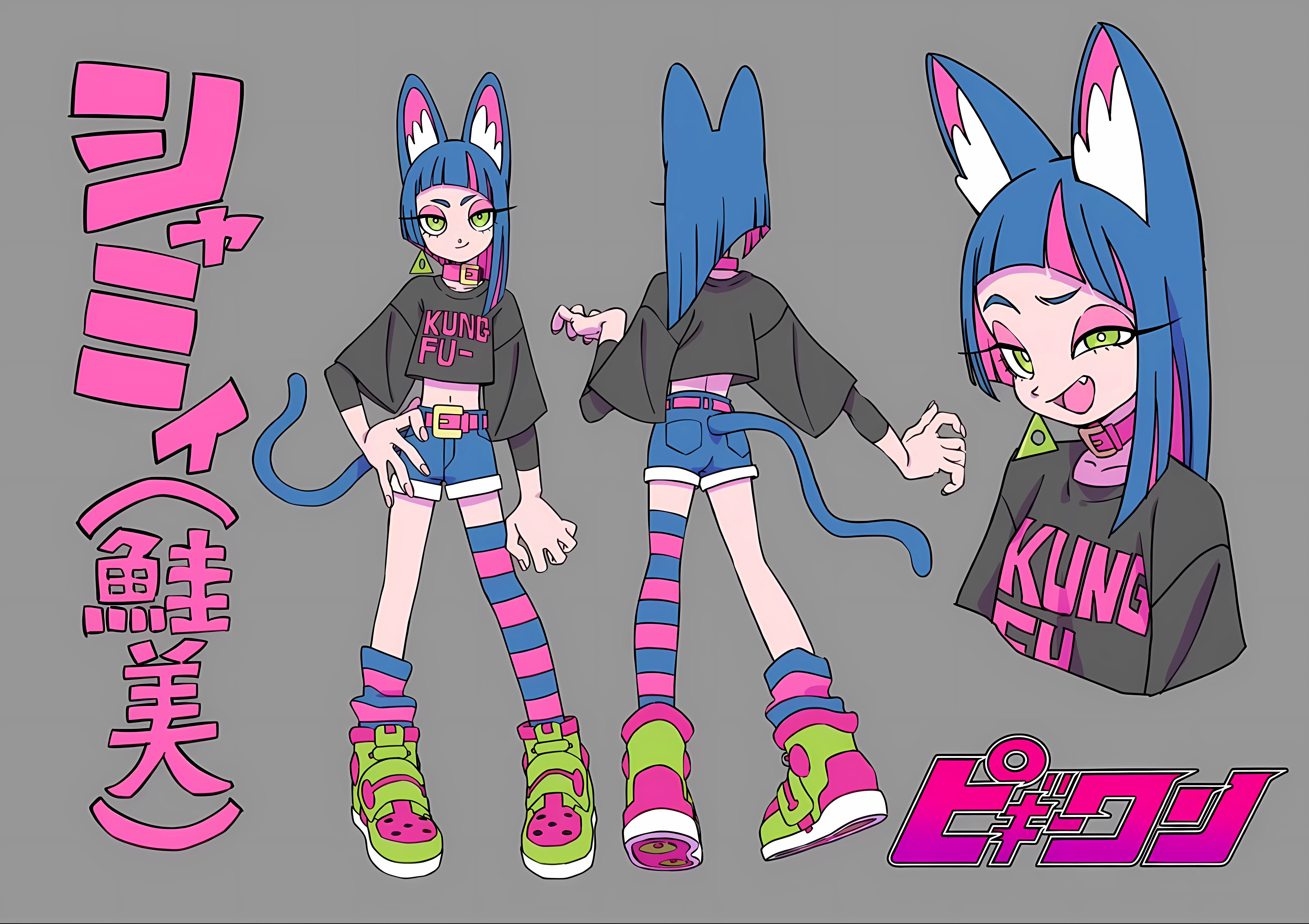 Cat girl with pink and blue hair and cat ears HD Wallpaper