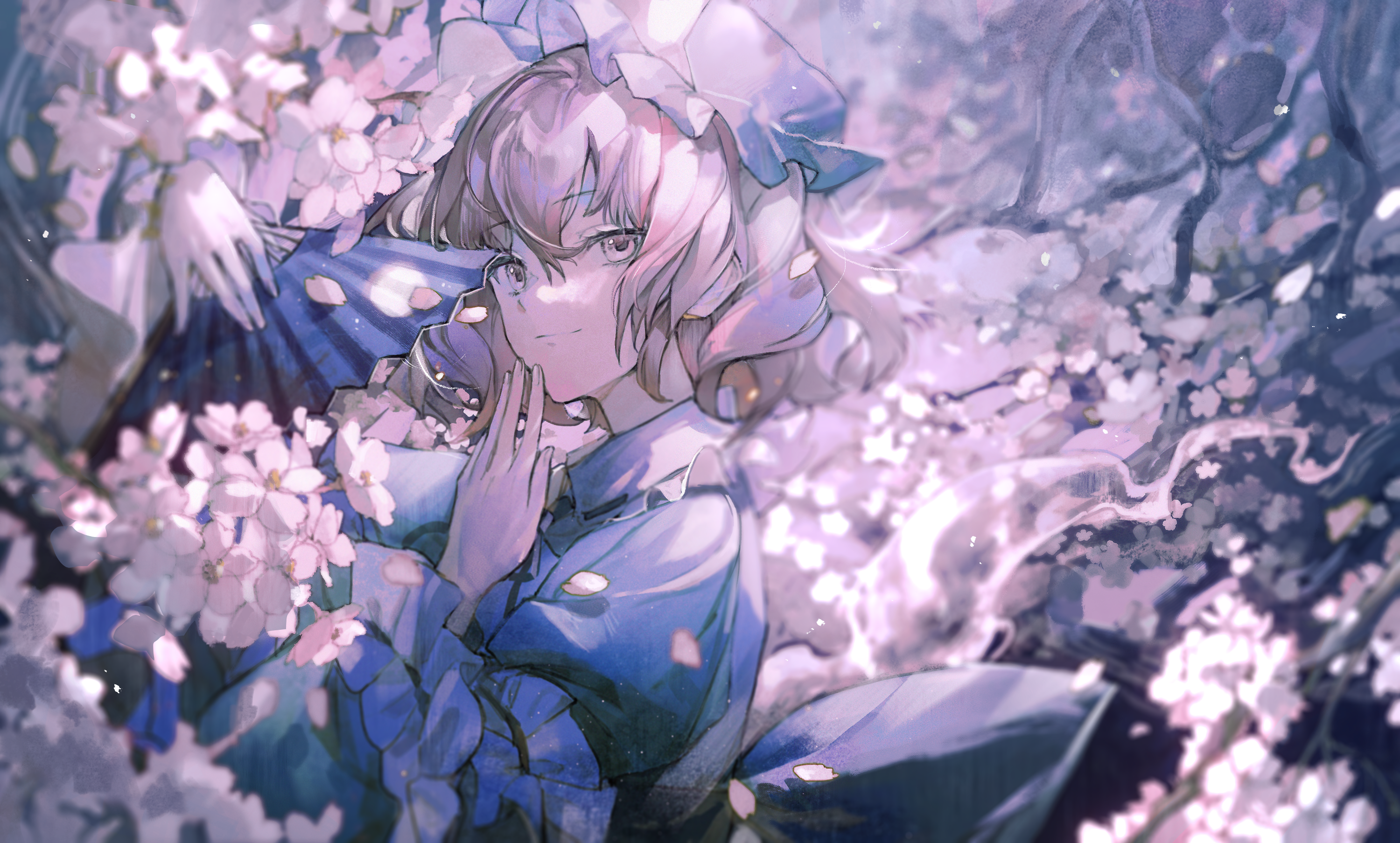 Touhou: Saigyouji Yuyuko surrounded by cherry blossoms HD Wallpaper