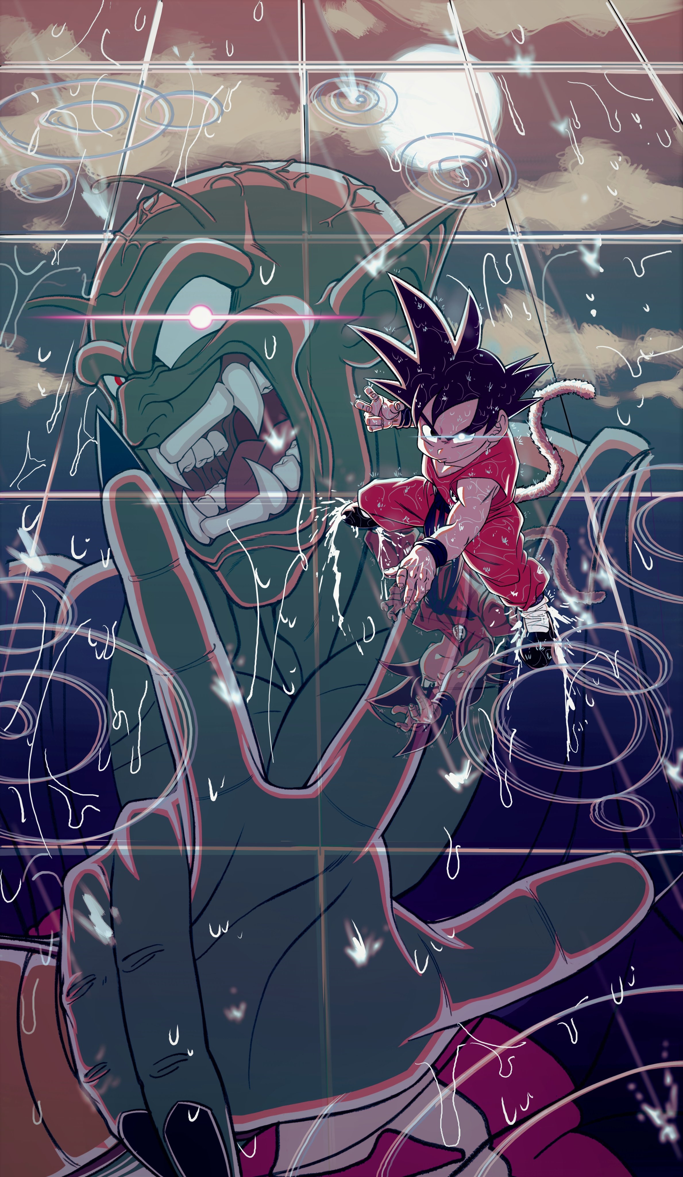 Dragon Ball: Goku vs. Demon King Piccolo in the Rain HD Phone Wallpaper
