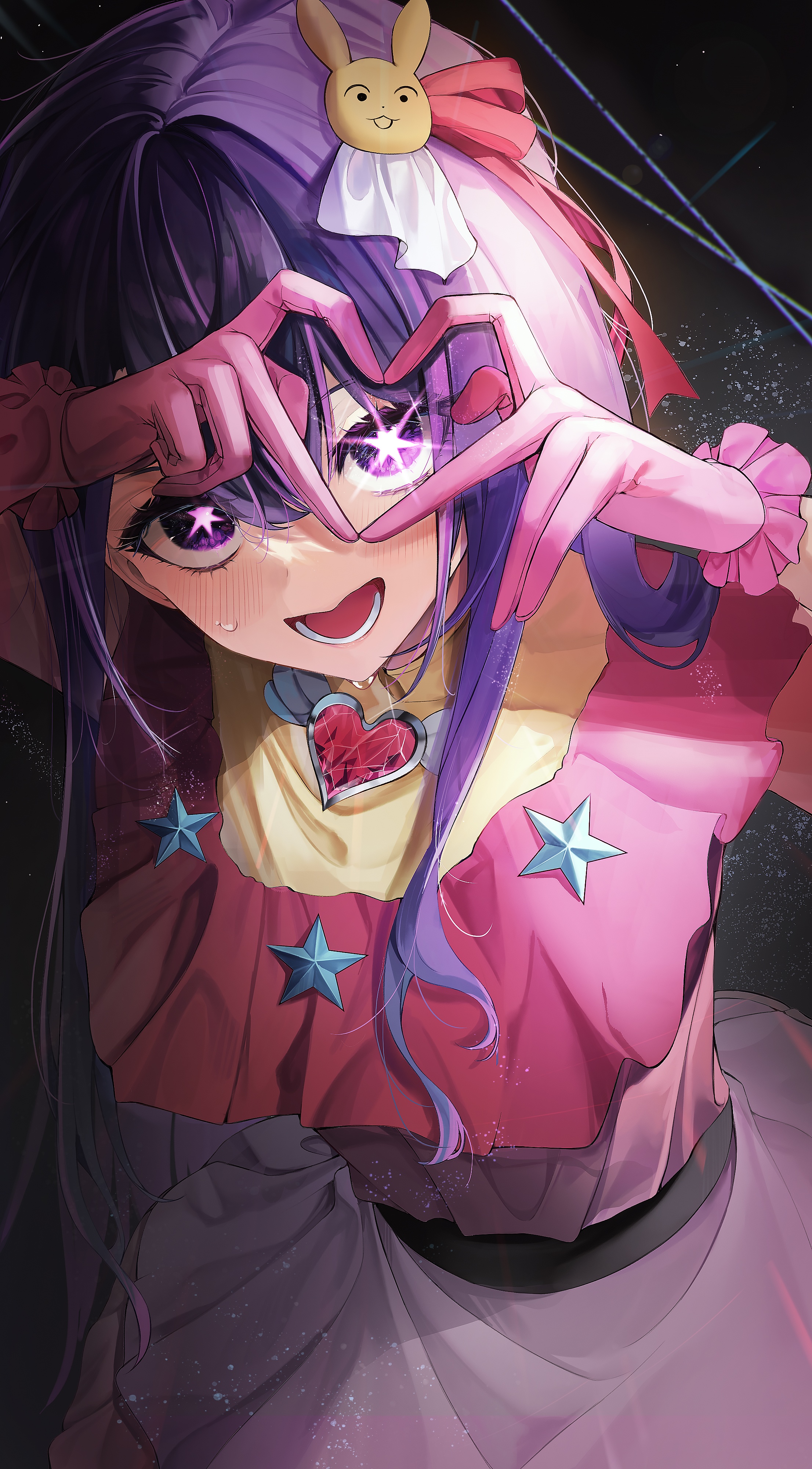 Hoshino Ai from Oshi no Ko making a heart shape HD Phone Wallpaper