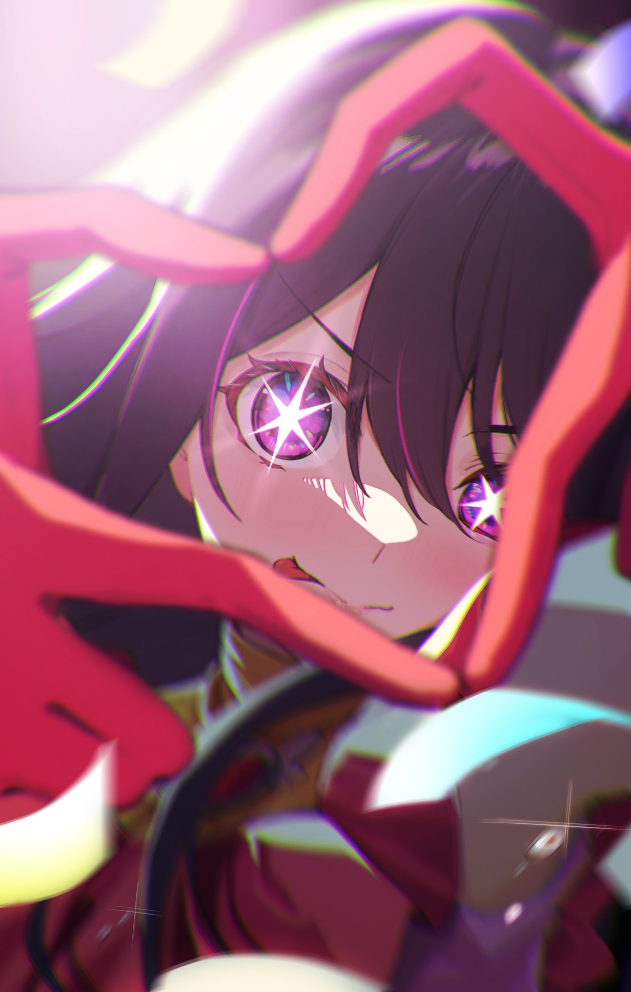 Hoshino Ai making a heart shape with her hands HD Phone Wallpaper