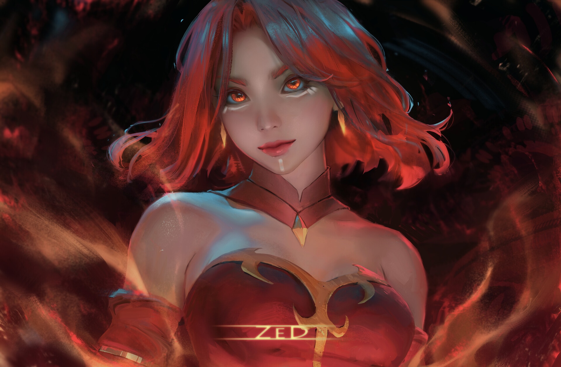 Dota 2 fantasy art of a woman with red hair HD Wallpaper