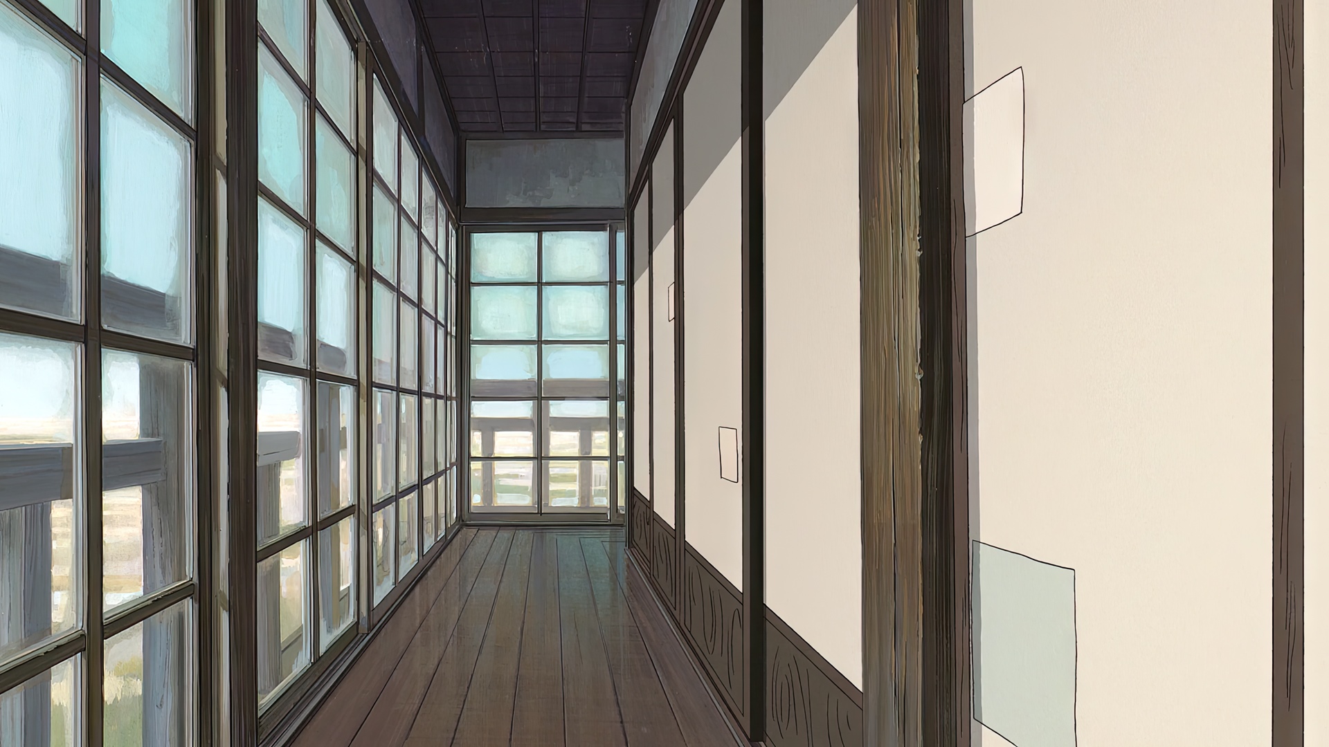 Hallway with large windows in Spirited Away HD Wallpaper
