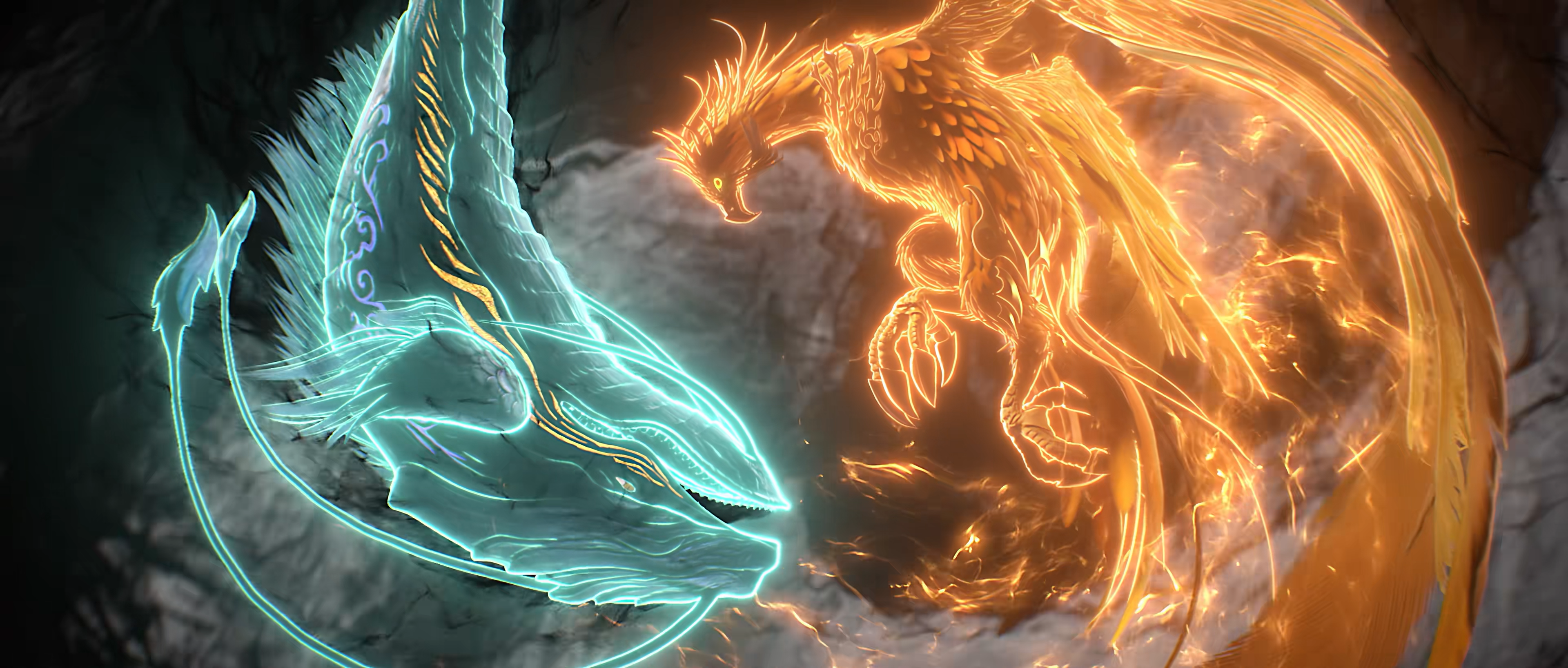 4K Wan Mei Shi Jie Dragon and Phoenix HD Wallpaper