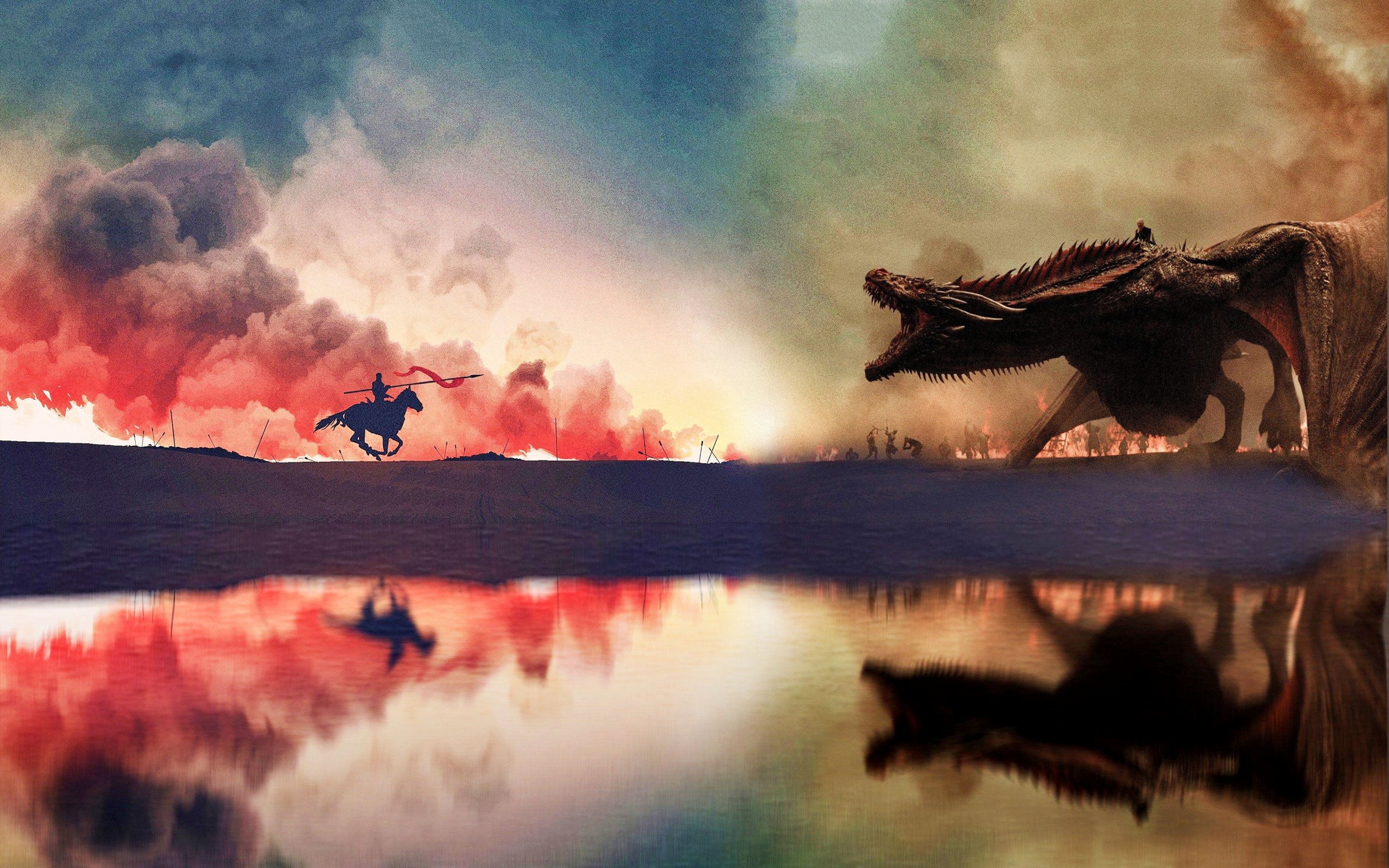 Game of Thrones: Dragon vs. Warrior on Horseback HD Wallpaper