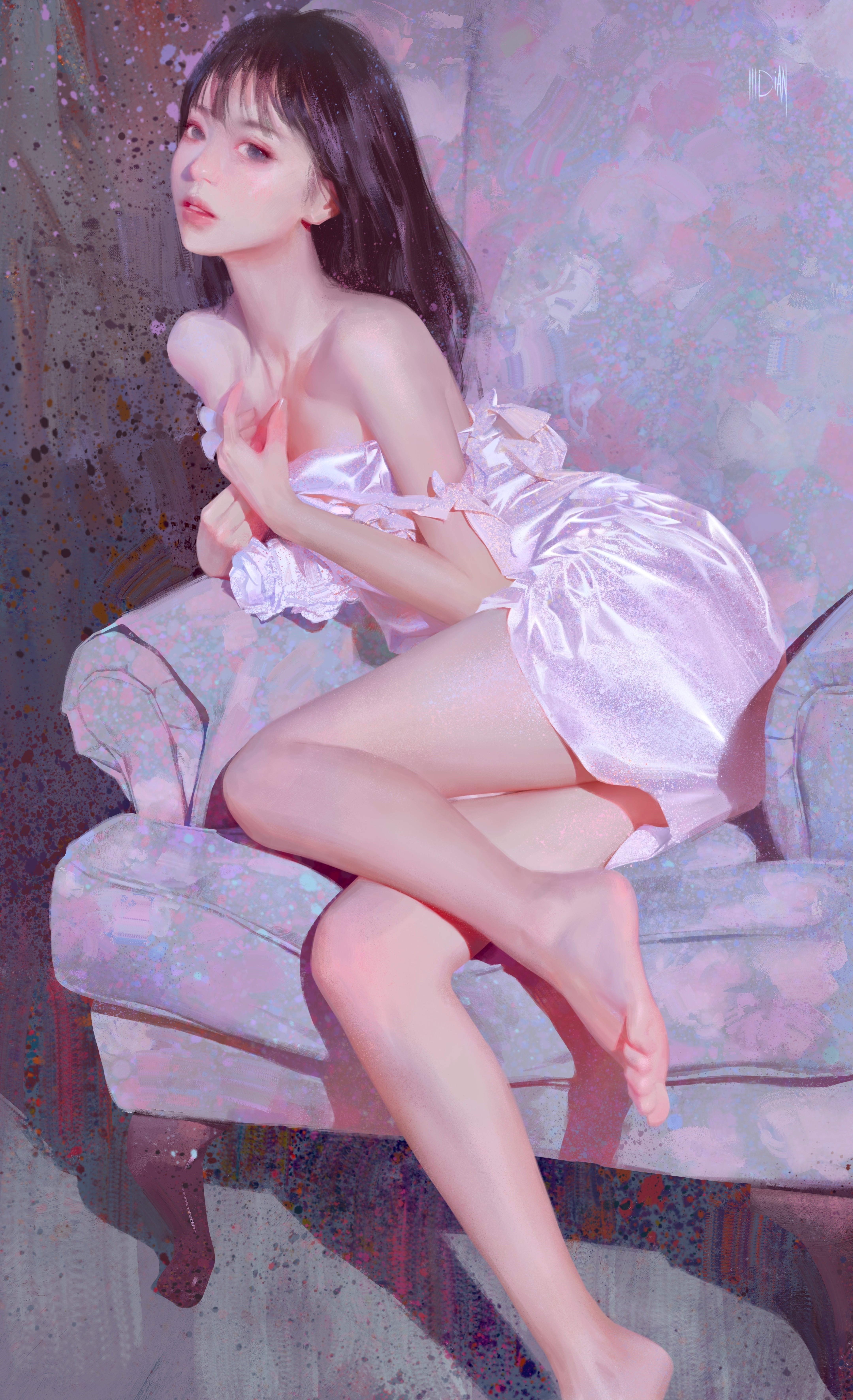 4K ILLDIAN Asian woman in pink dress on armchair HD Phone Wallpaper
