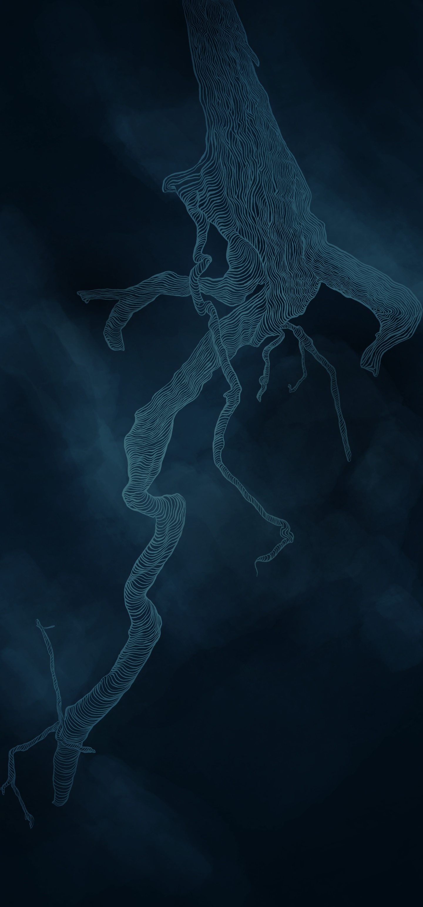 Abstract illustration of dark tree roots HD Phone Wallpaper