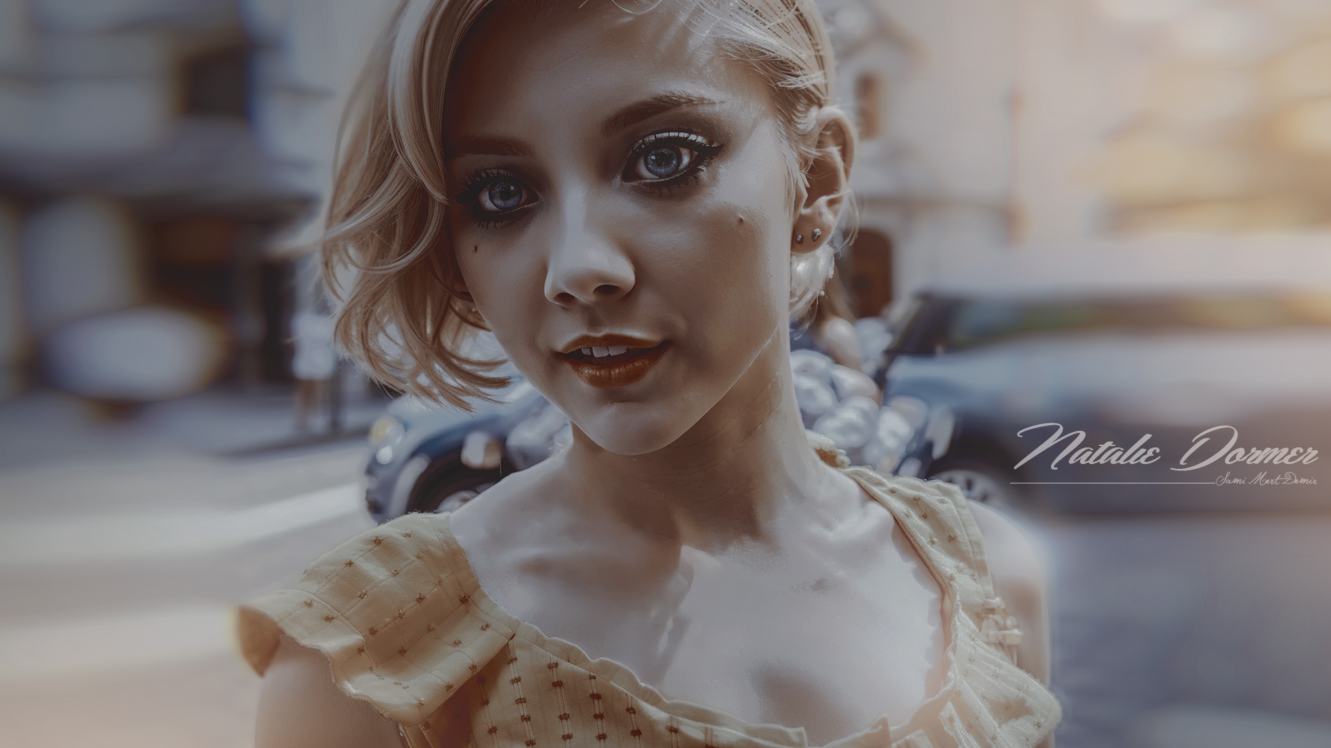 Natalie Dormer with blonde hair and blue eyes HD Wallpaper