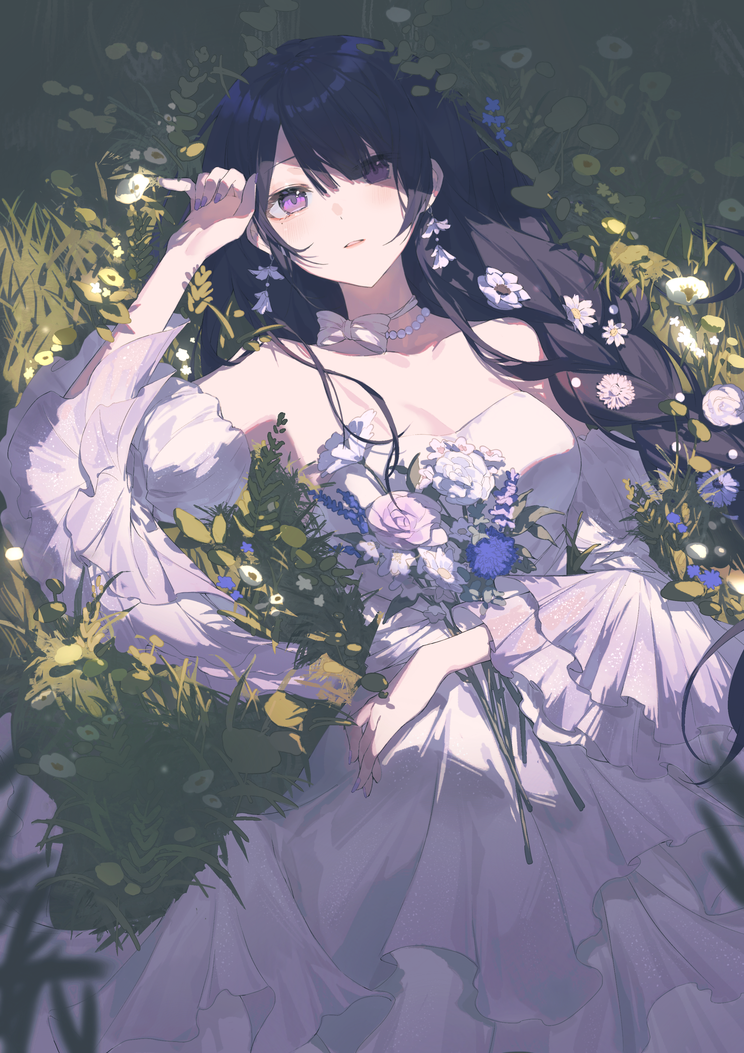 Raiden Shogun in a white dress with flowers HD Phone Wallpaper