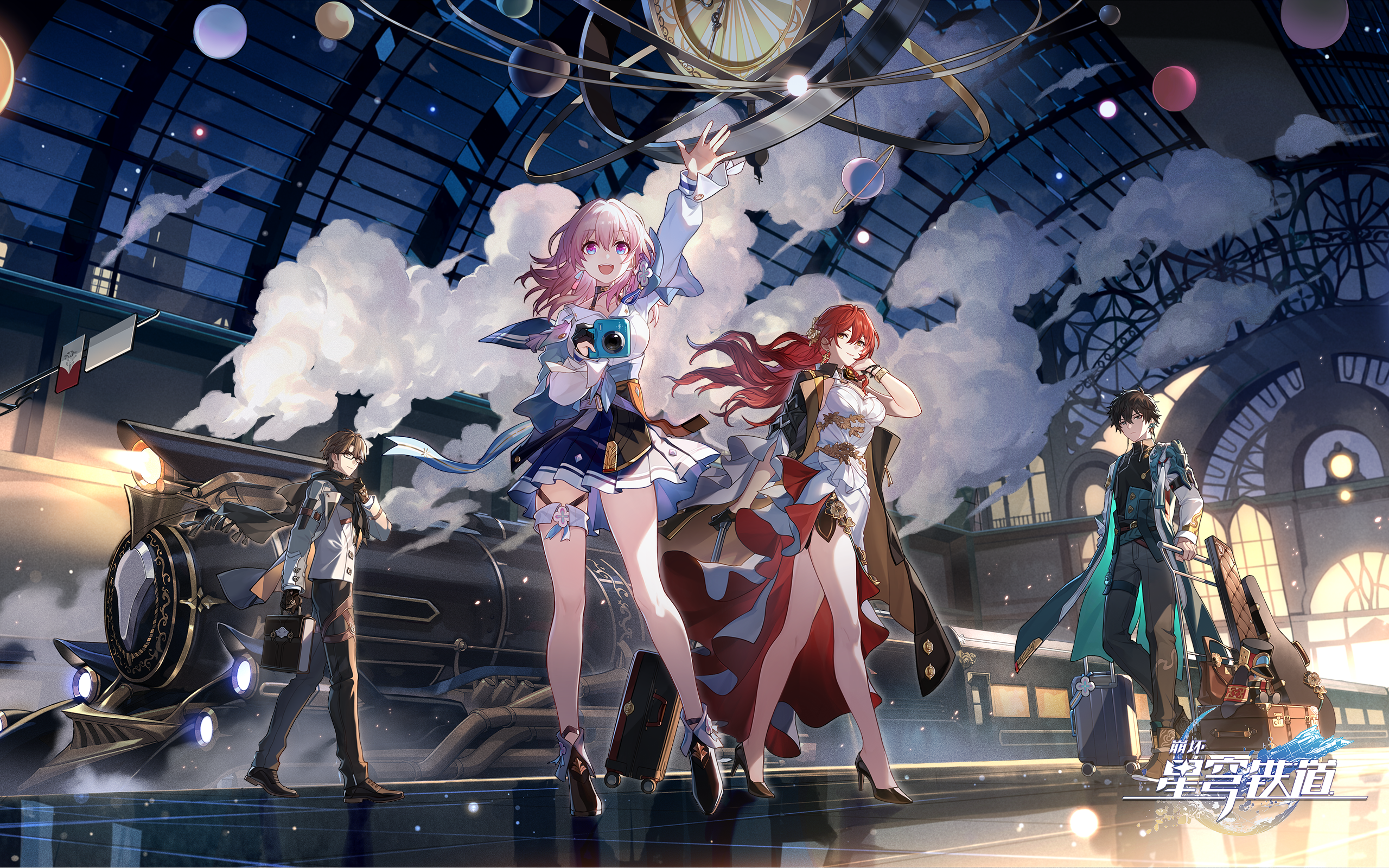 Honkai: Star Rail characters at a train station HD Wallpaper